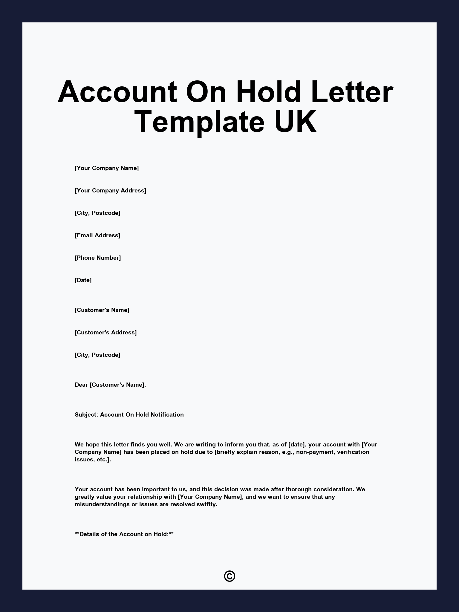 Account On Hold Letter Template UK