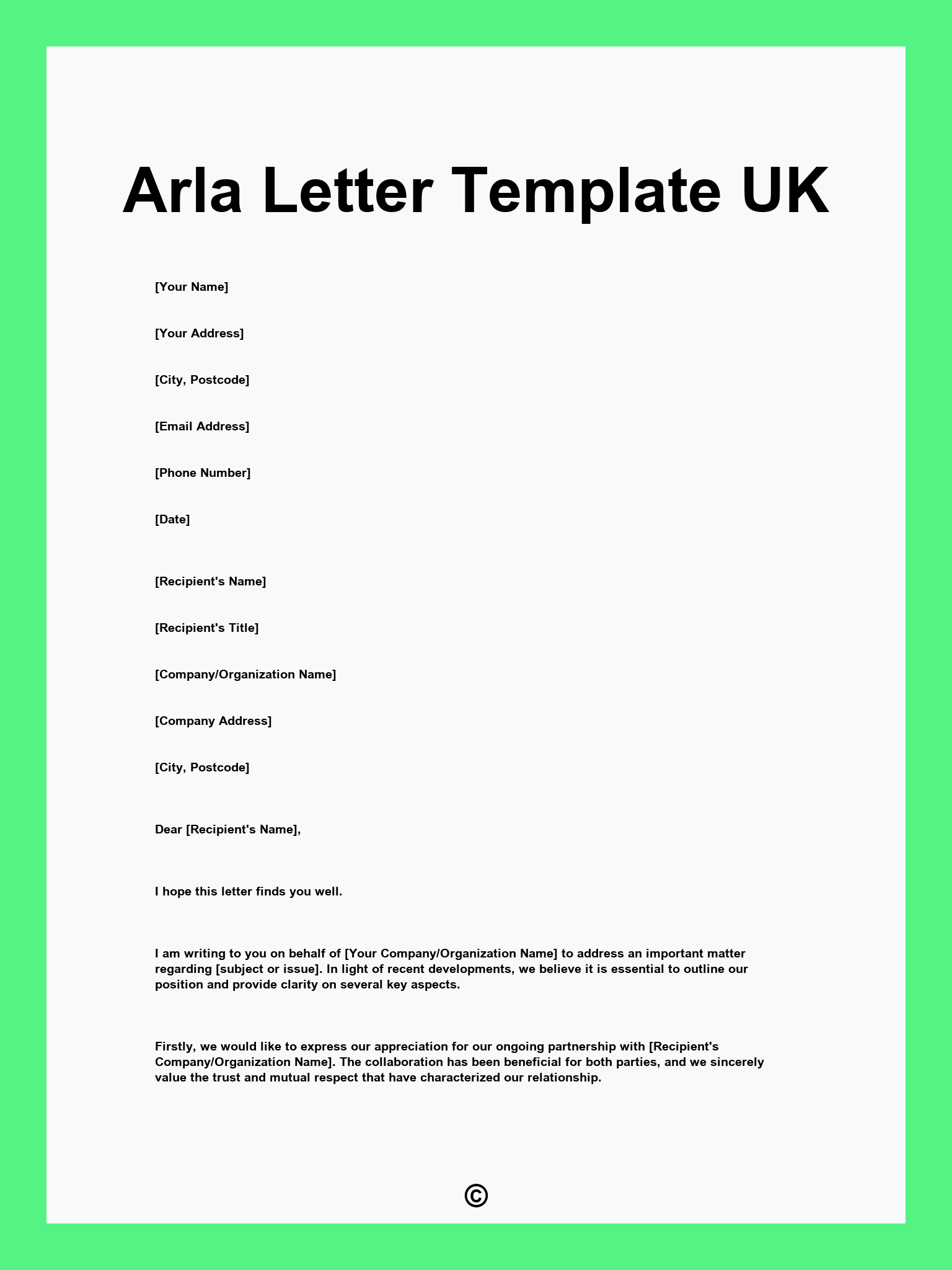 Arla Letter Template UK