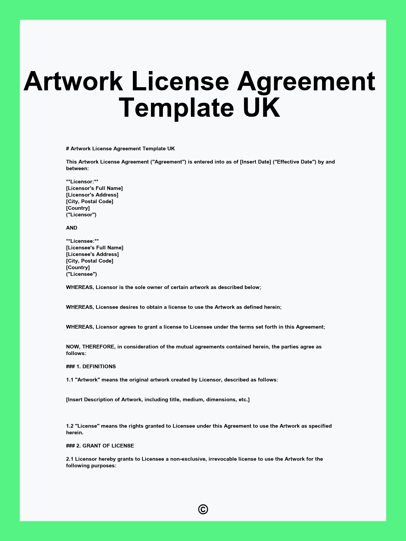 Artwork License Agreement Template UK
