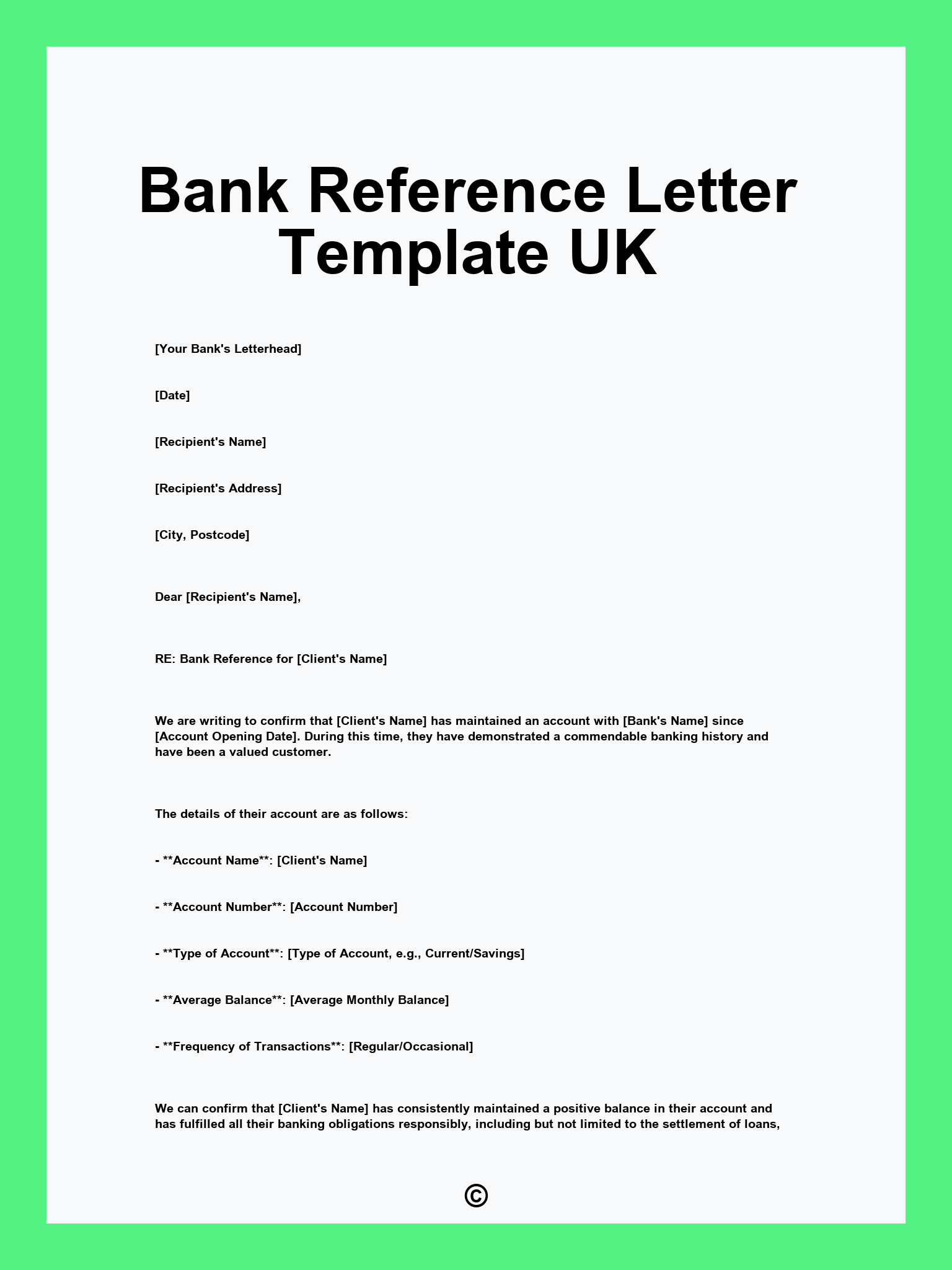 Bank Reference Letter Template UK
