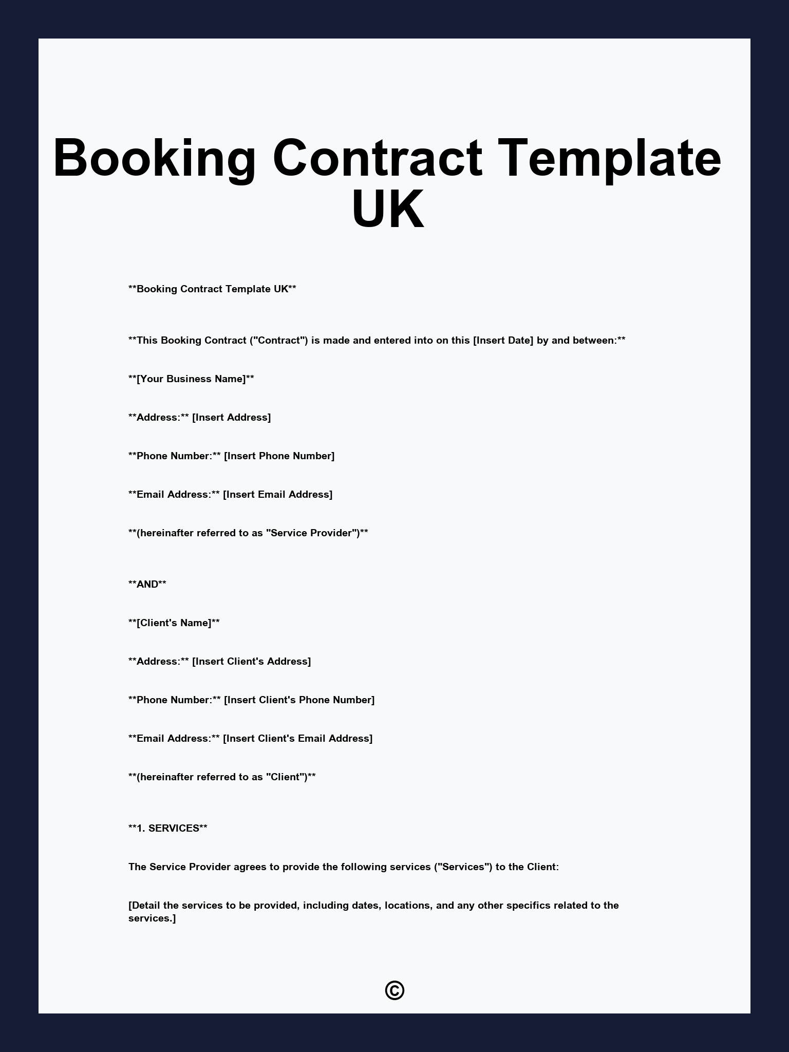 Booking Contract Template UK