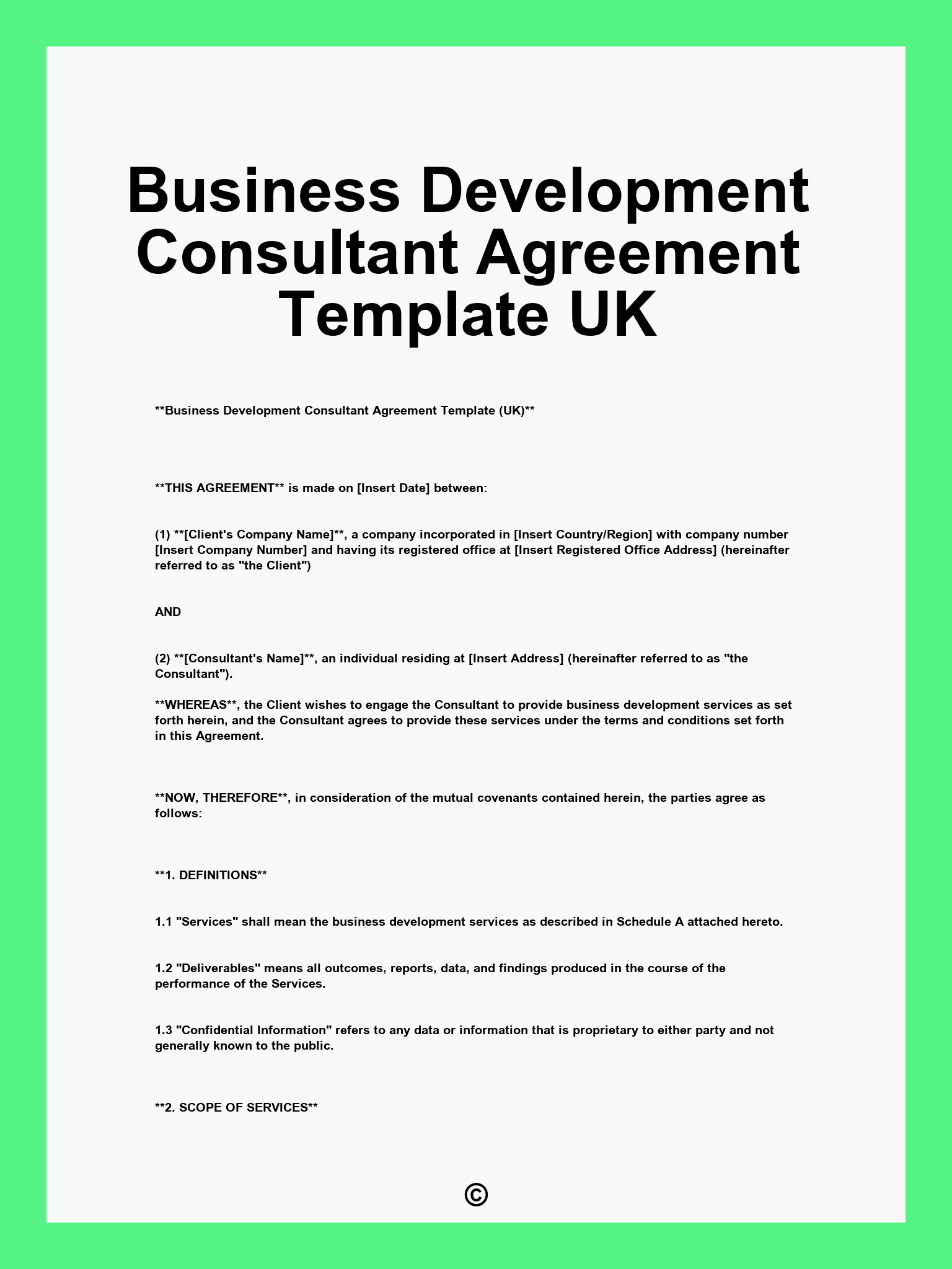 Business Development Consultant Agreement Template UK