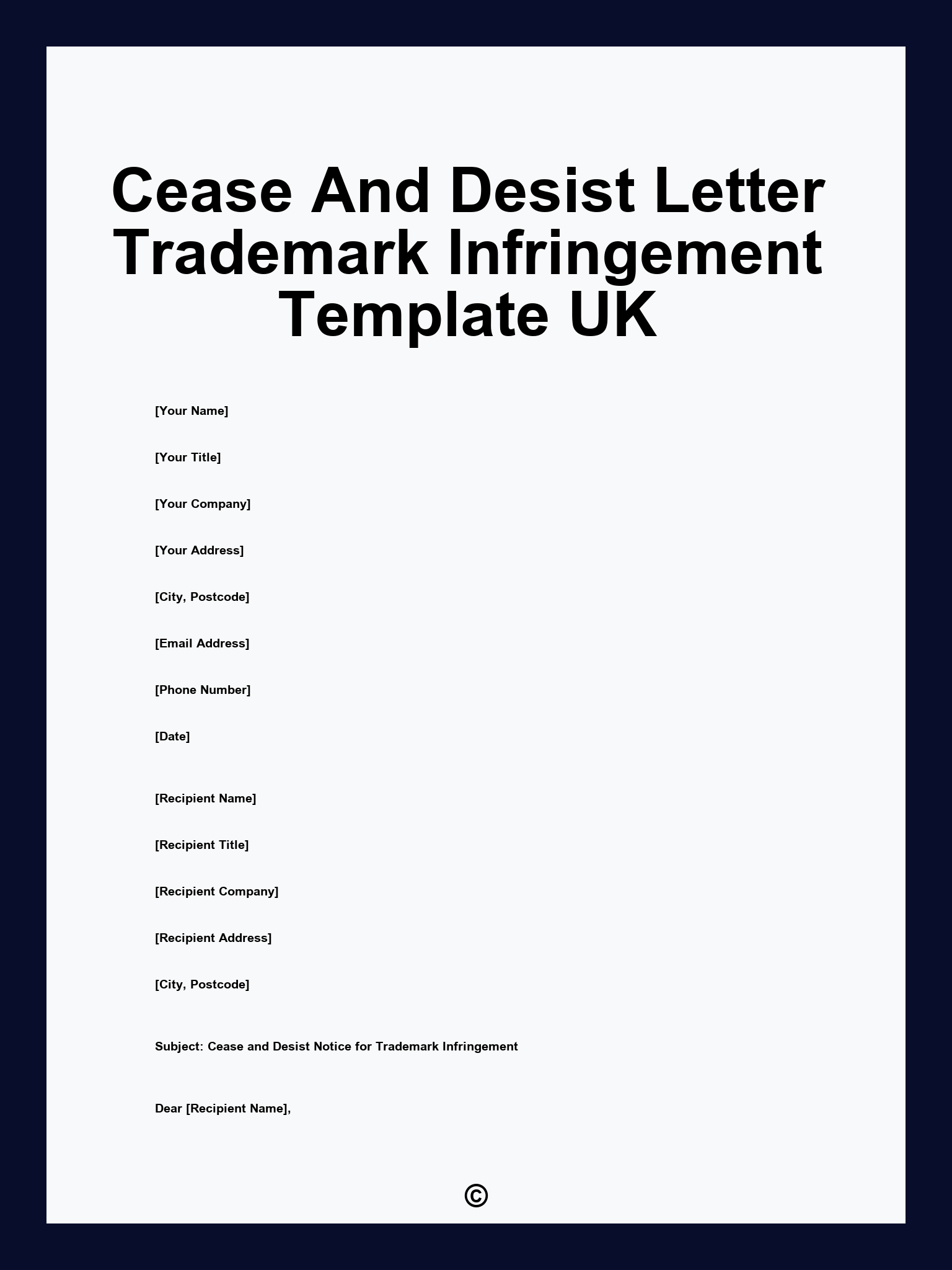 Cease And Desist Letter Trademark Infringement Template UK