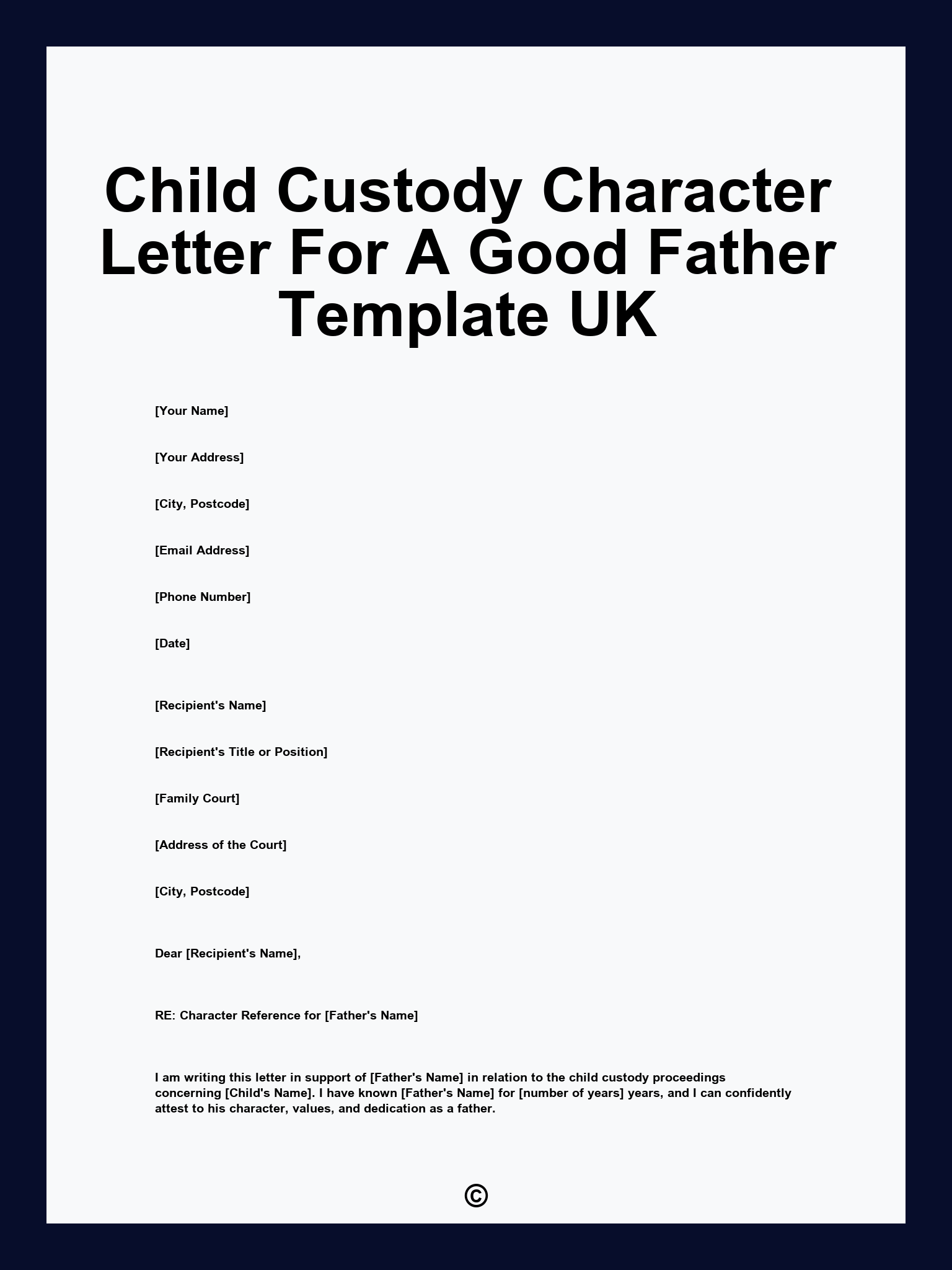 Child Custody Character Letter For A Good Father Template UK