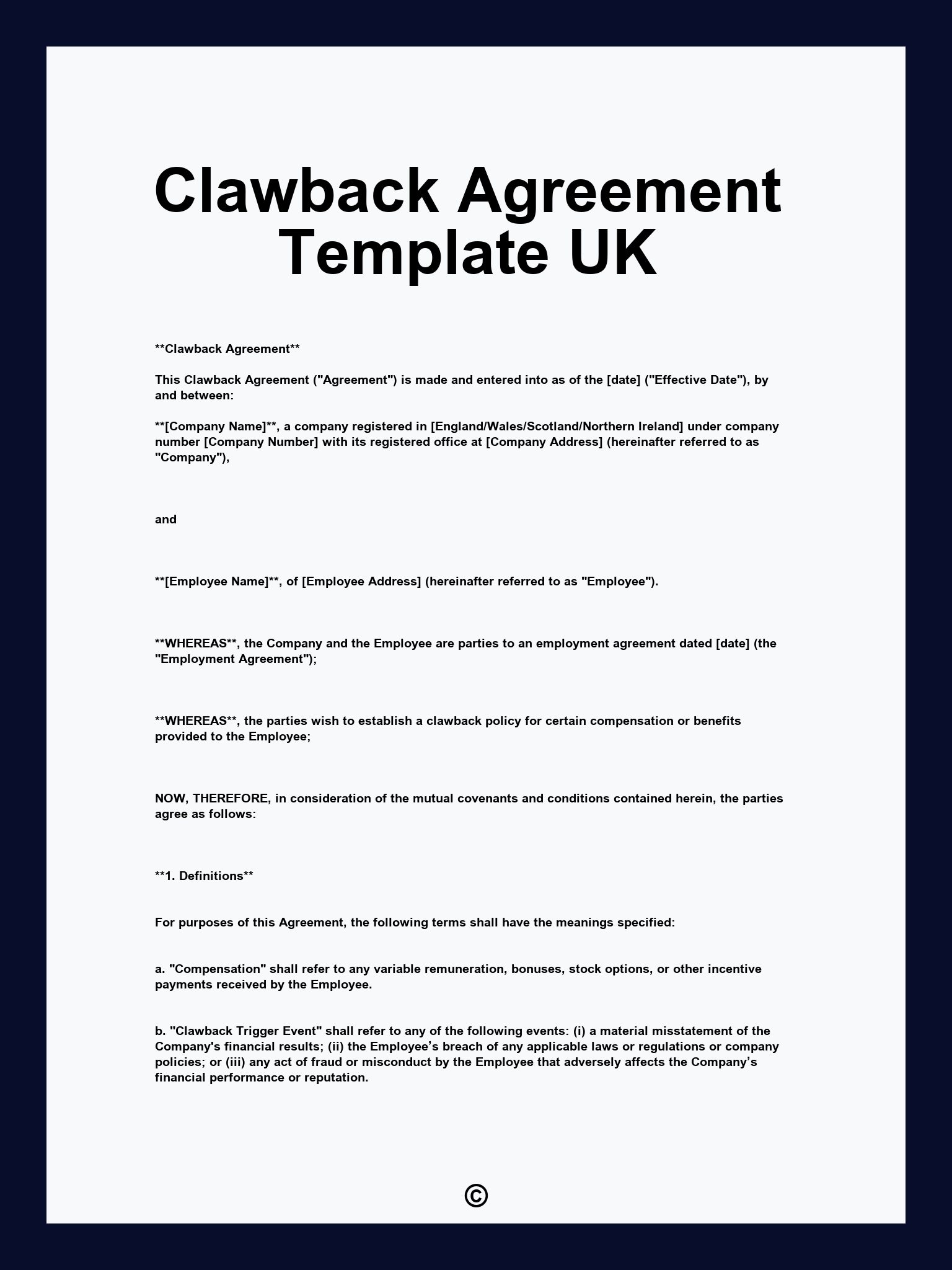 Clawback Agreement Template UK
