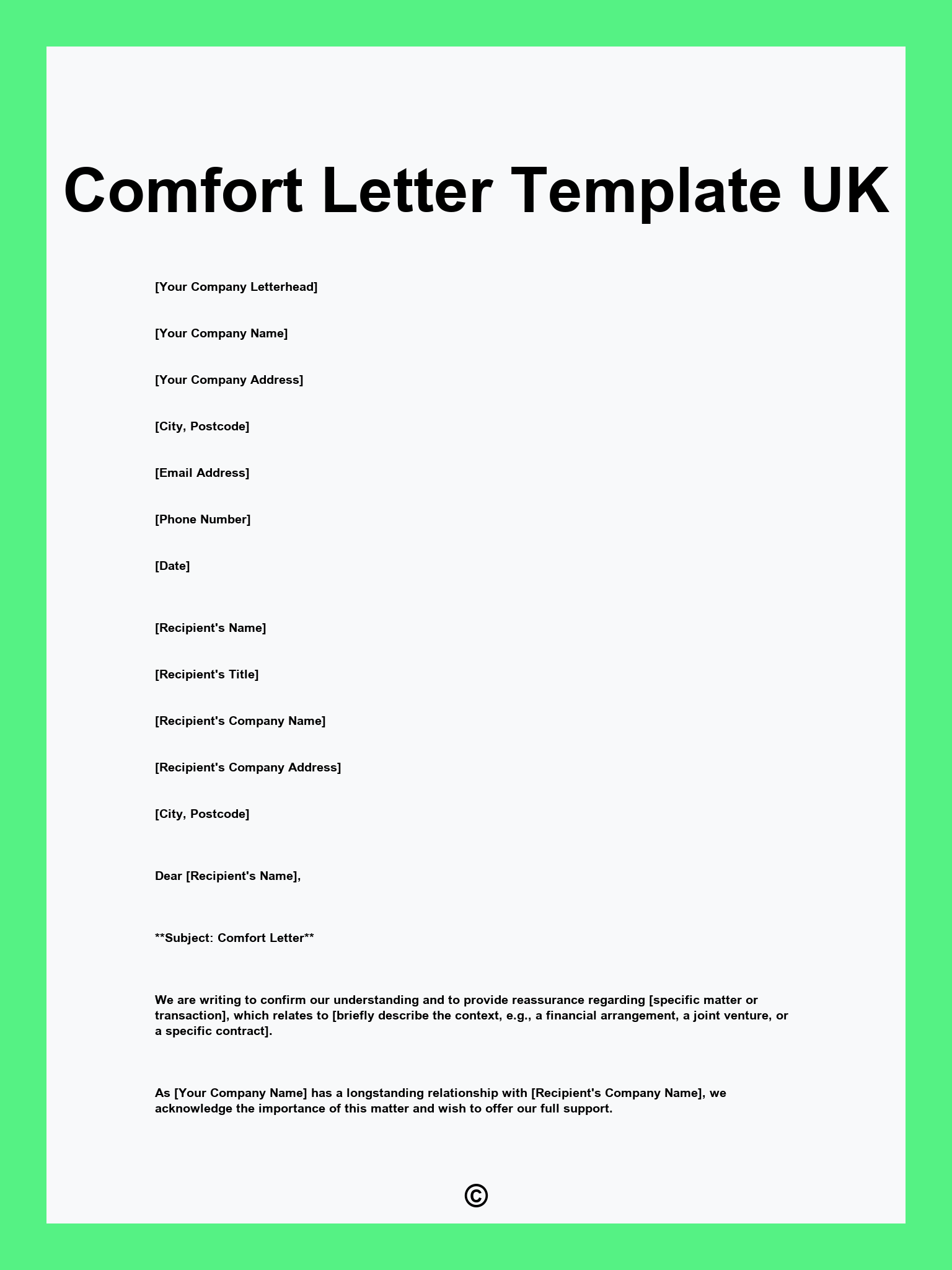 Comfort Letter Template UK