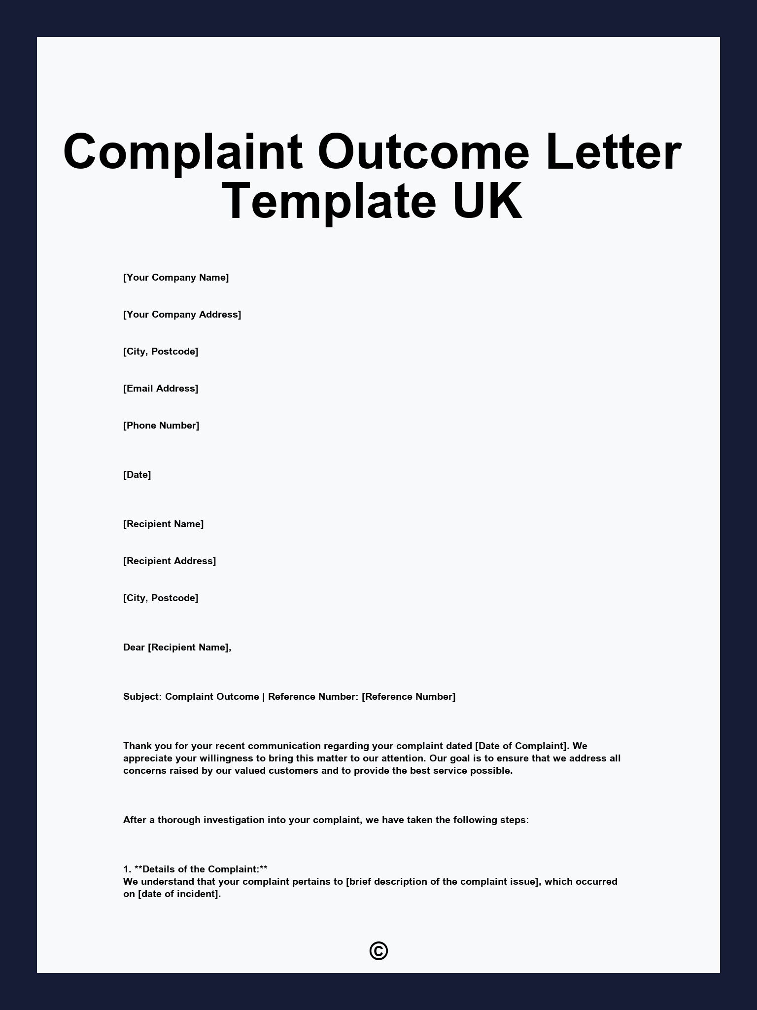 Complaint Outcome Letter Template UK