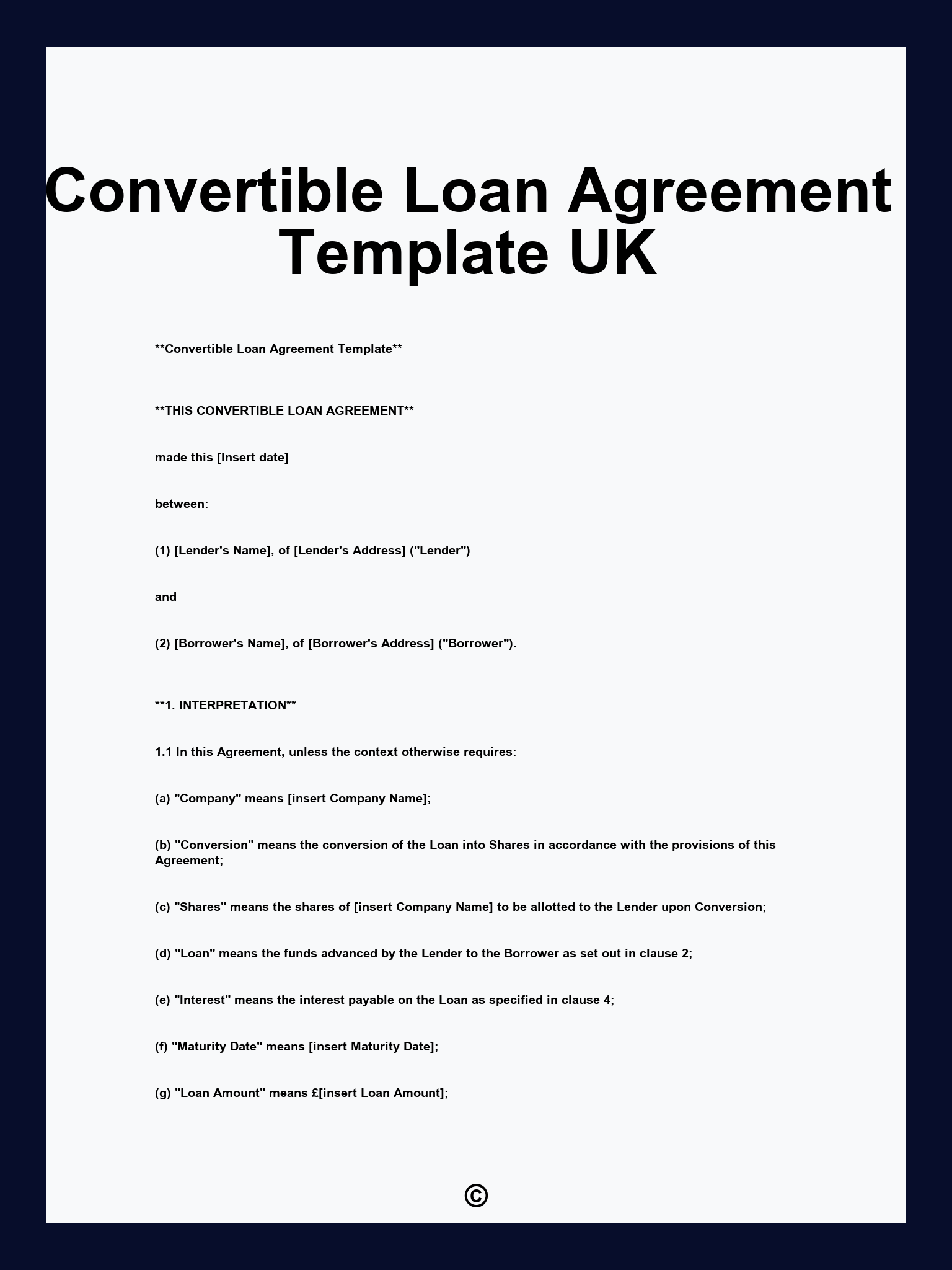 Convertible Loan Agreement Template UK