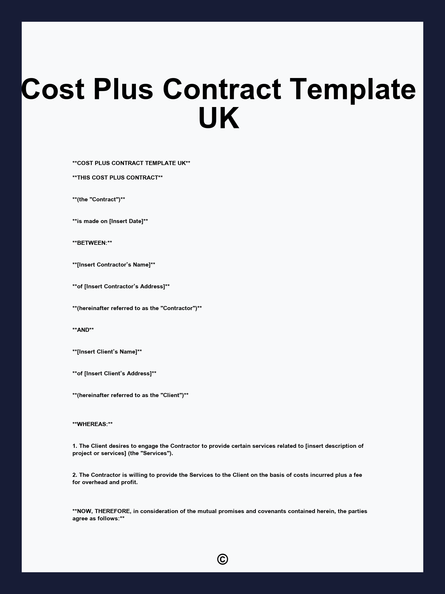 Cost Plus Contract Template UK