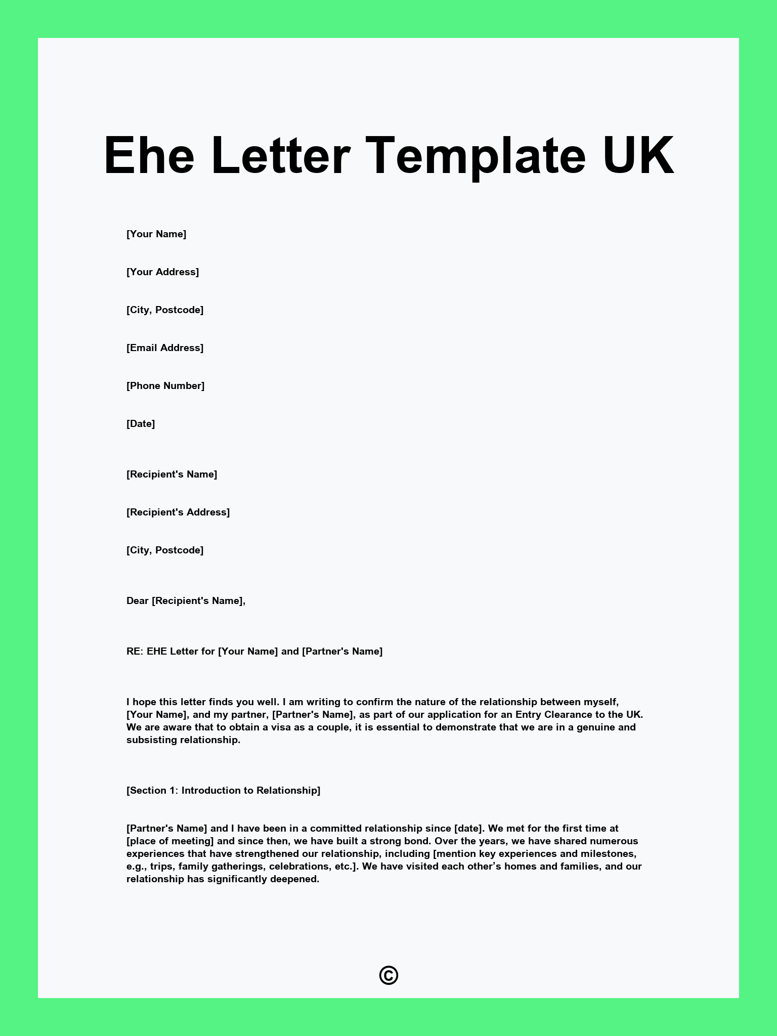 Ehe Letter Template UK