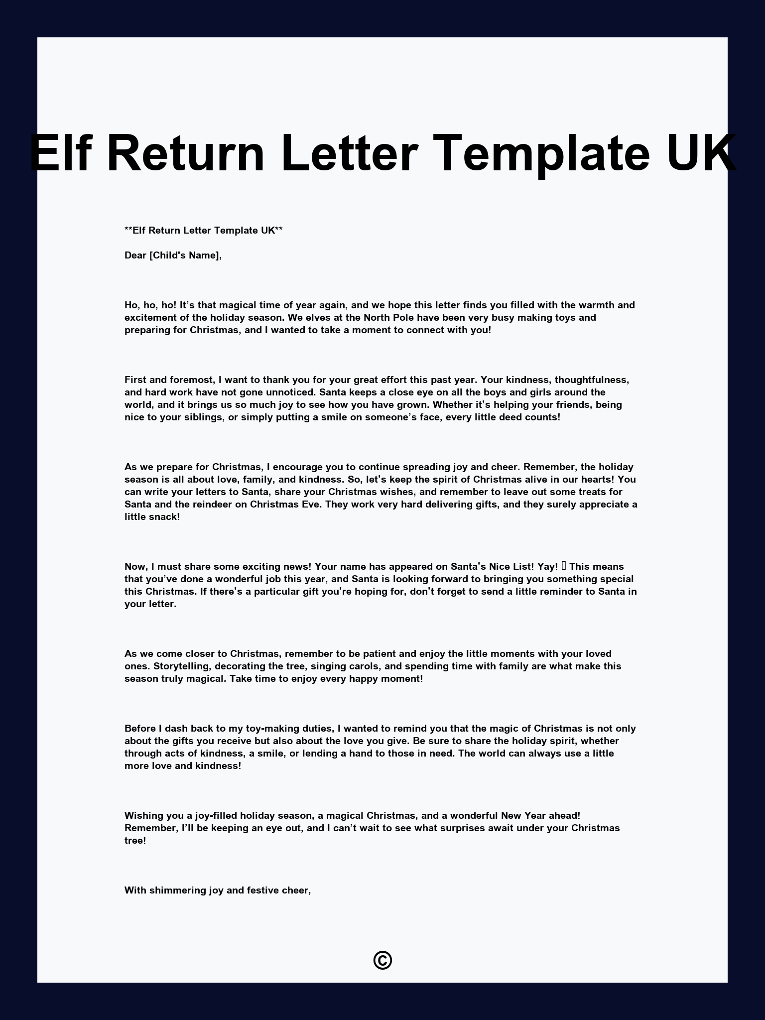 Elf Return Letter Template UK