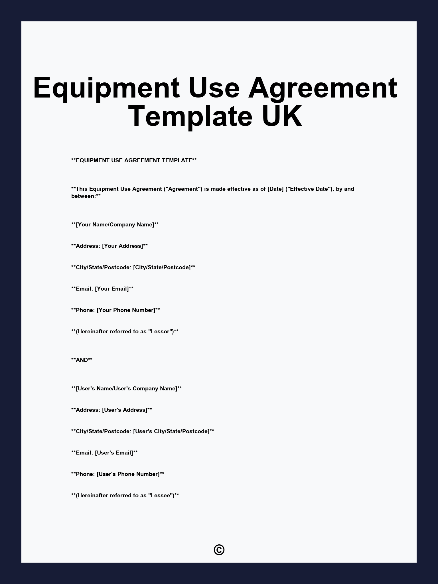 Equipment Use Agreement Template UK