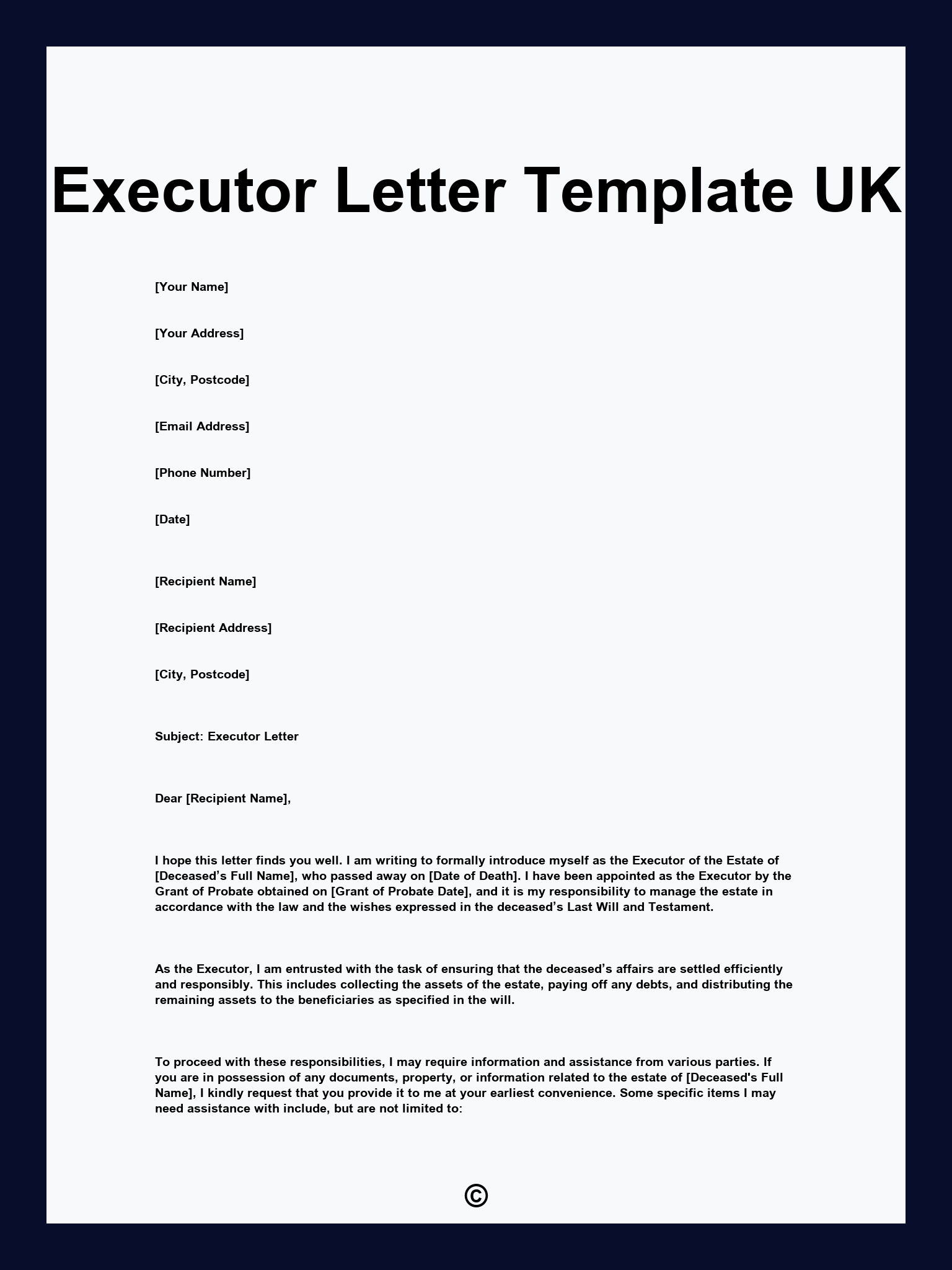 Executor Letter Template UK