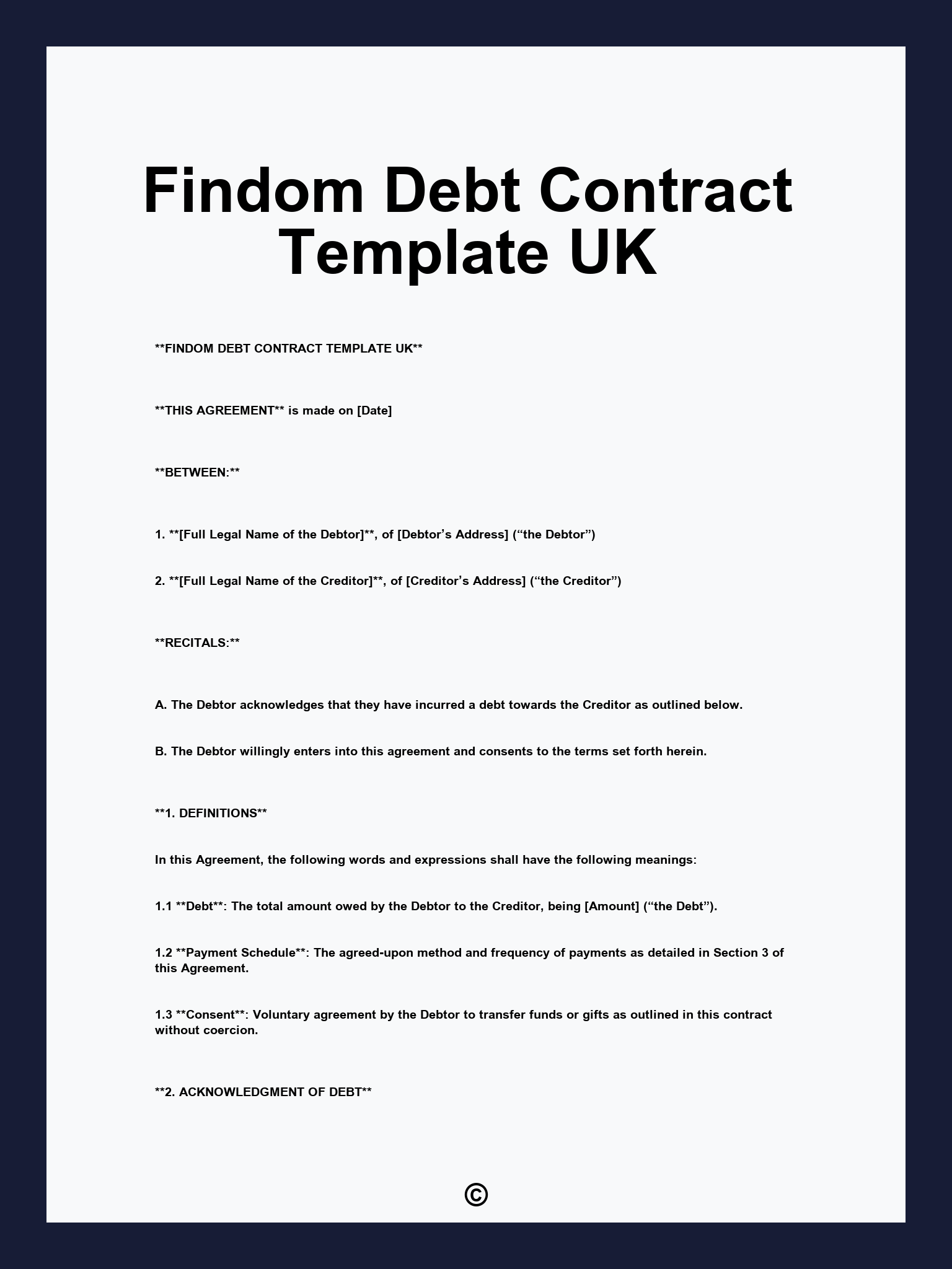 Findom Debt Contract Template UK