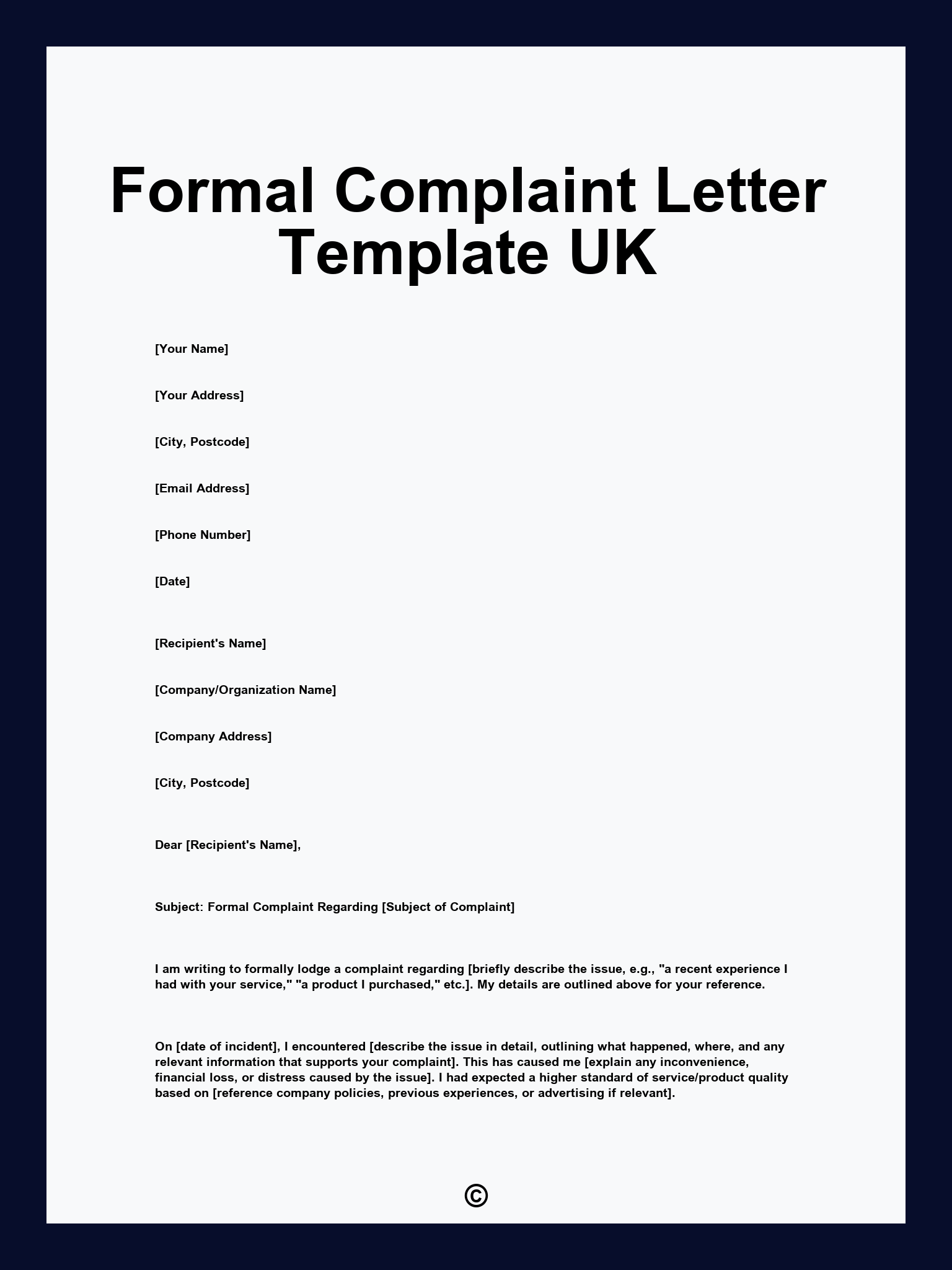 Formal Complaint Letter Template UK