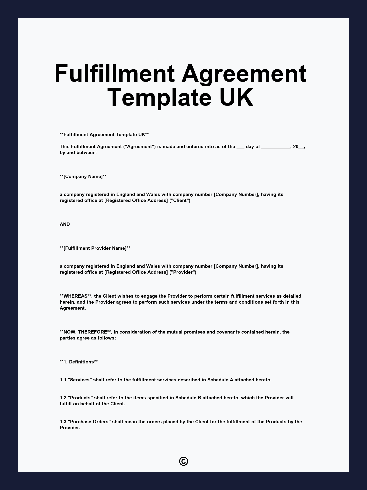Fulfillment Agreement Template UK