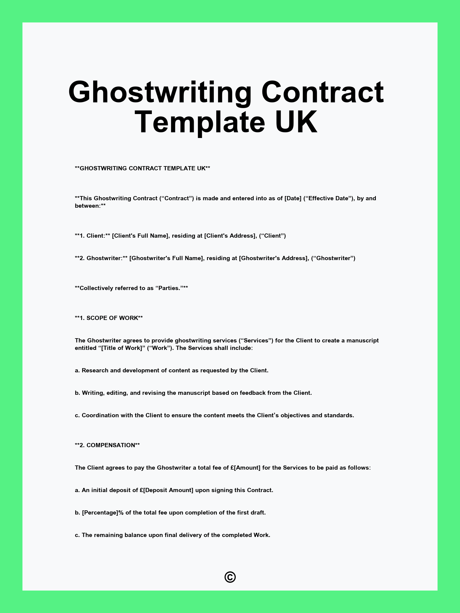 Ghostwriting Contract Template UK
