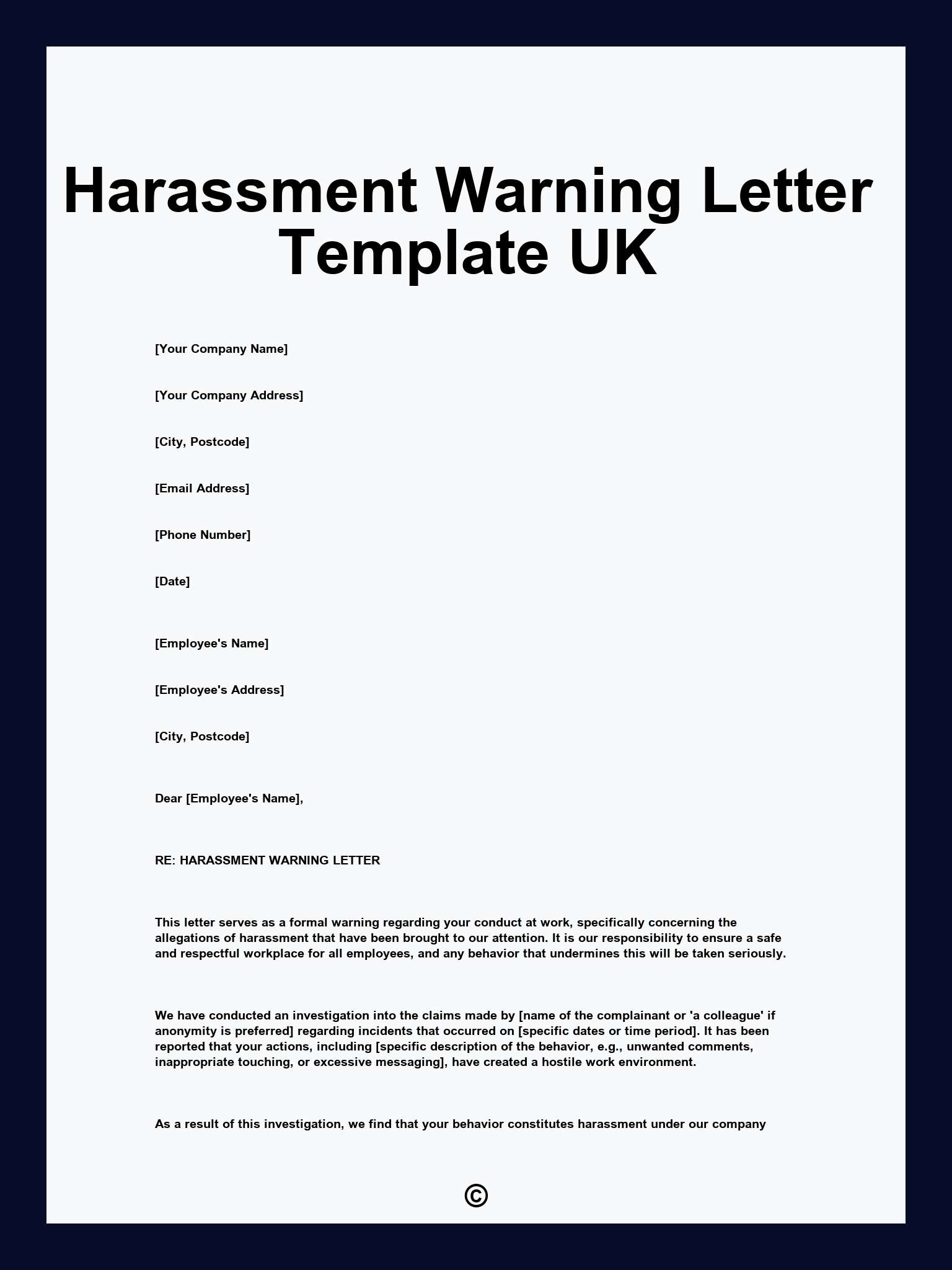 Harassment Warning Letter Template UK