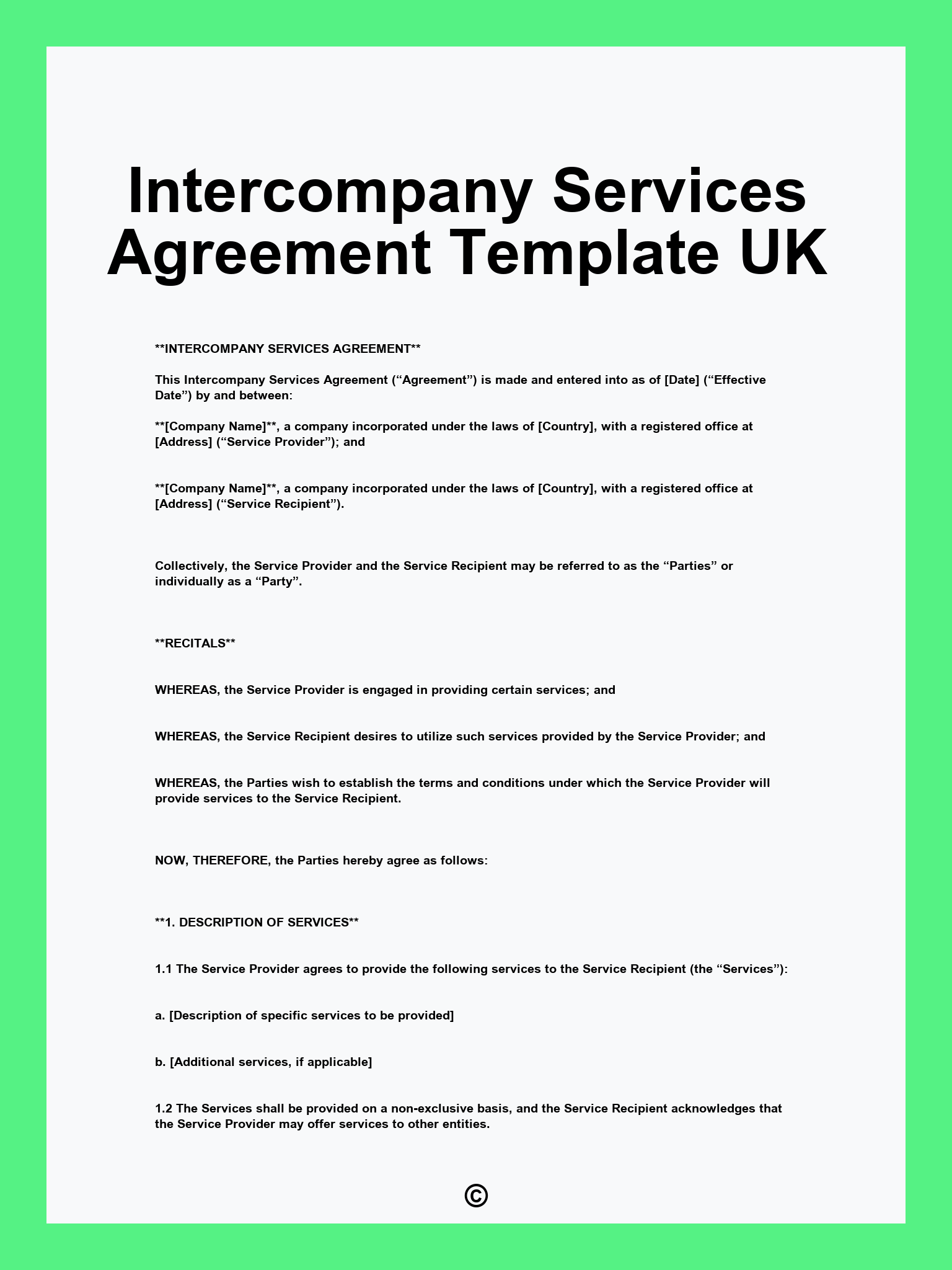 Intercompany Services Agreement Template UK