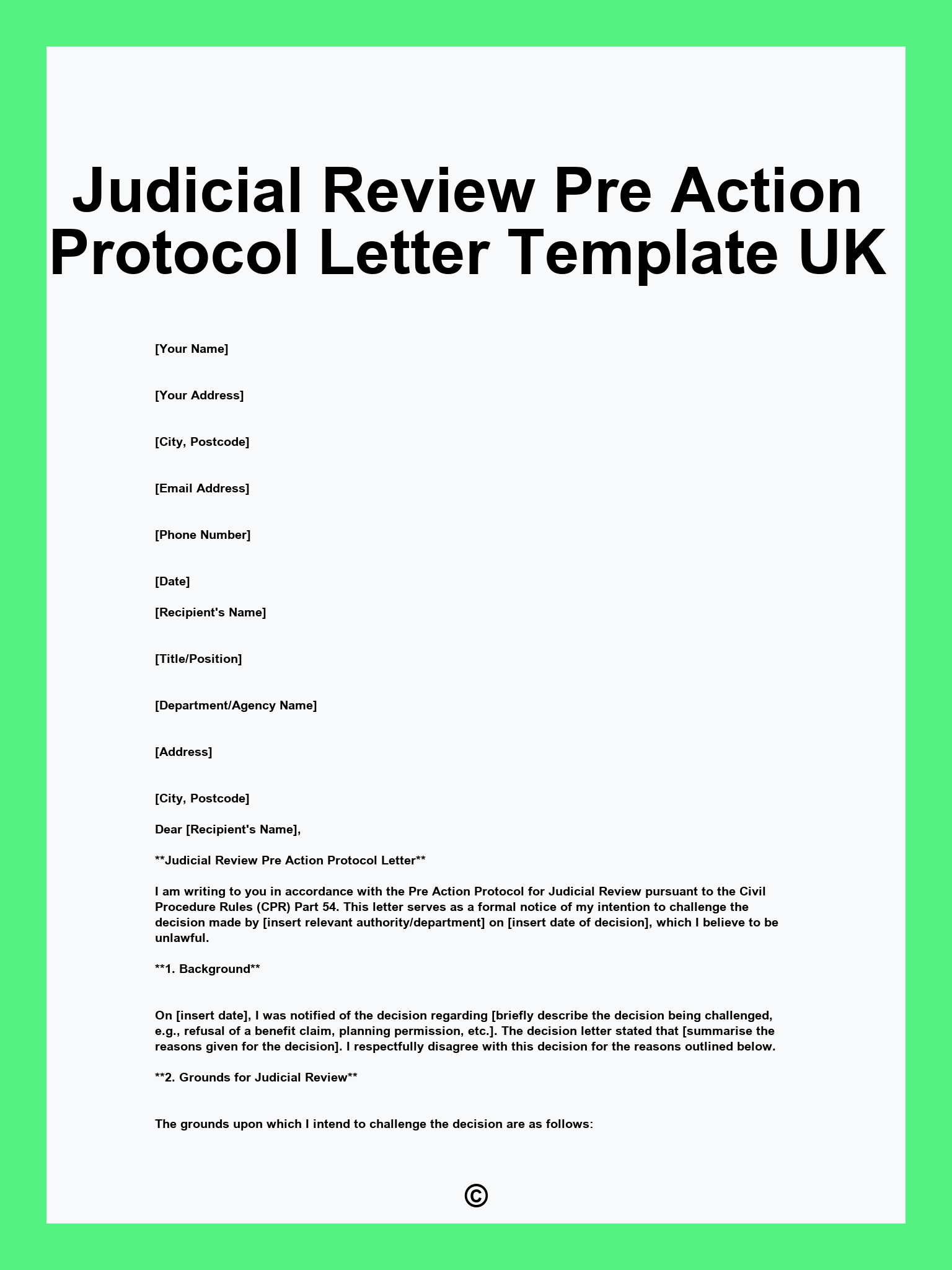 Judicial Review Pre Action Protocol Letter Template UK