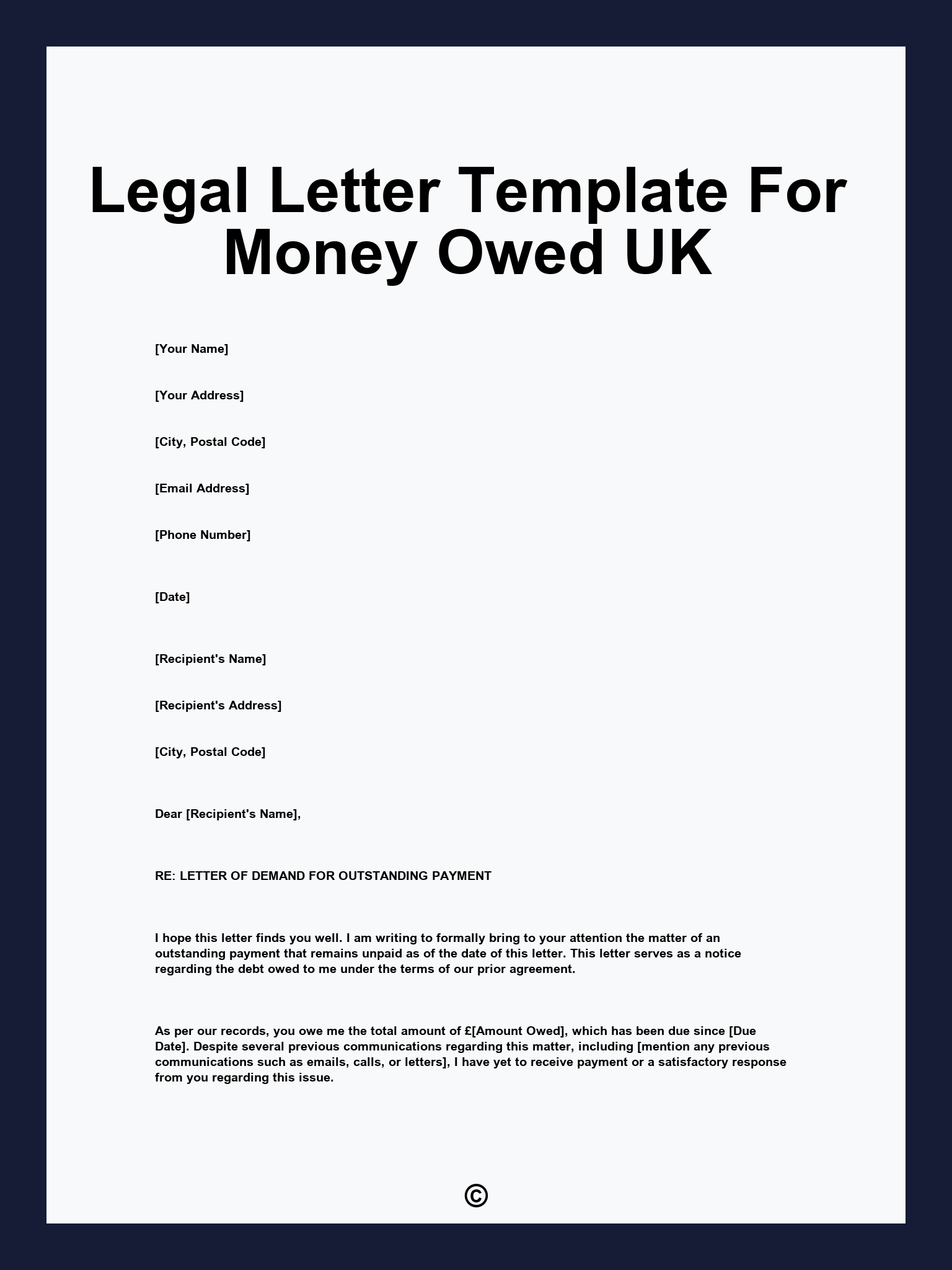 Legal Letter Template For Money Owed UK