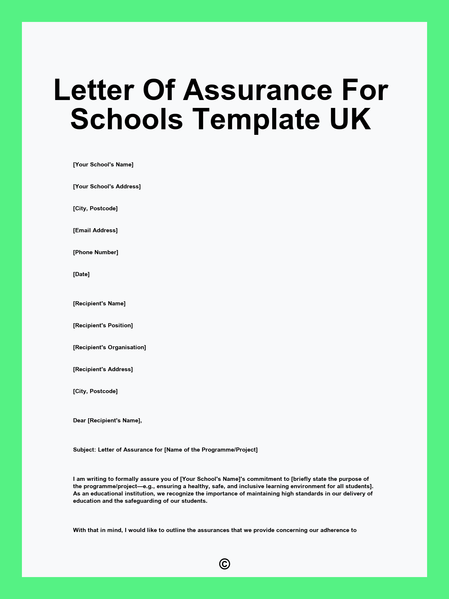 Letter Of Assurance For Schools Template UK
