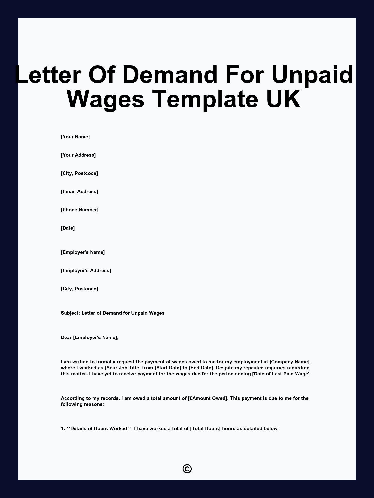 Letter Of Demand For Unpaid Wages Template UK