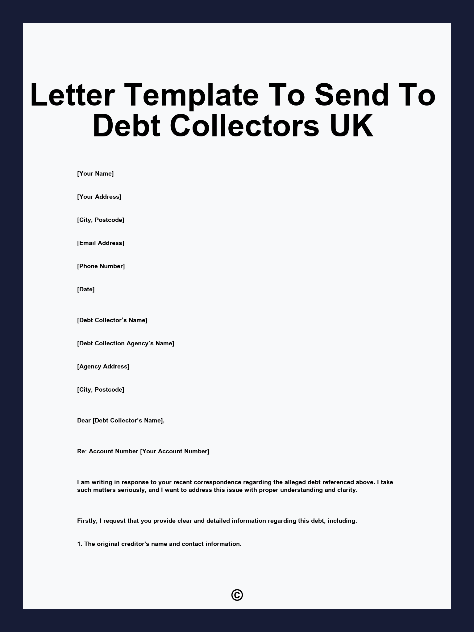 Letter Template To Send To Debt Collectors UK