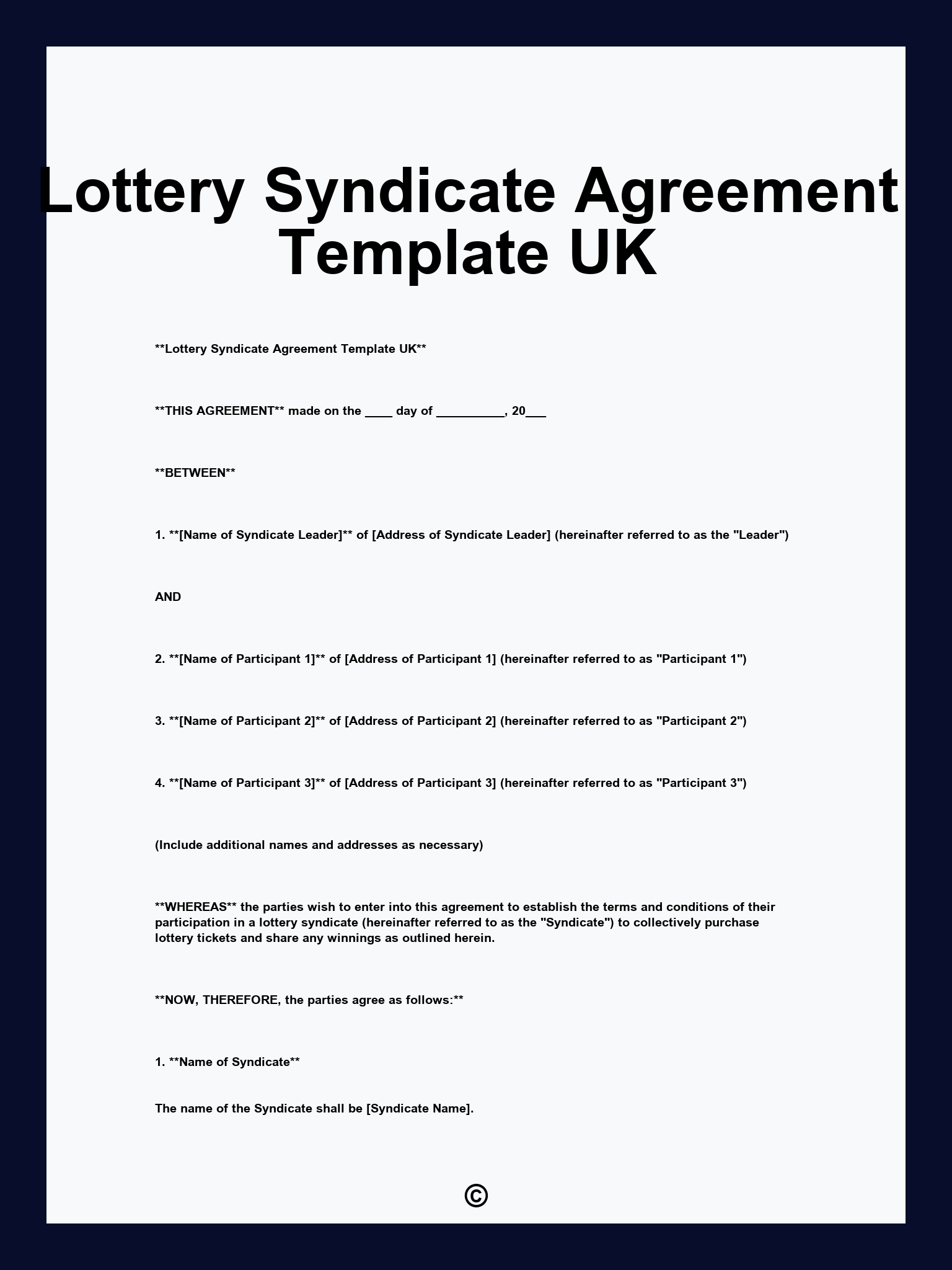 Lottery Syndicate Agreement Template UK