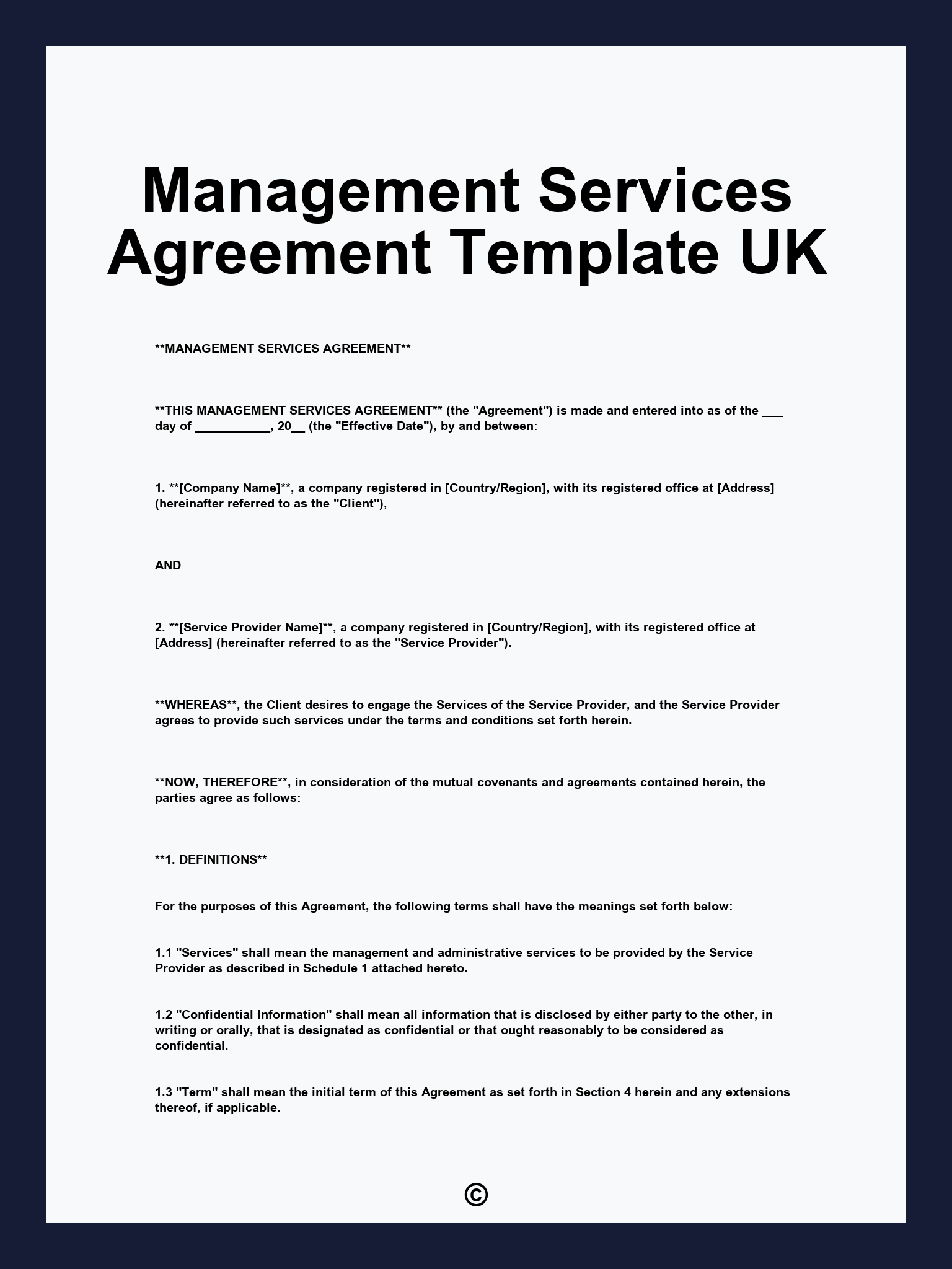 Management Services Agreement Template UK
