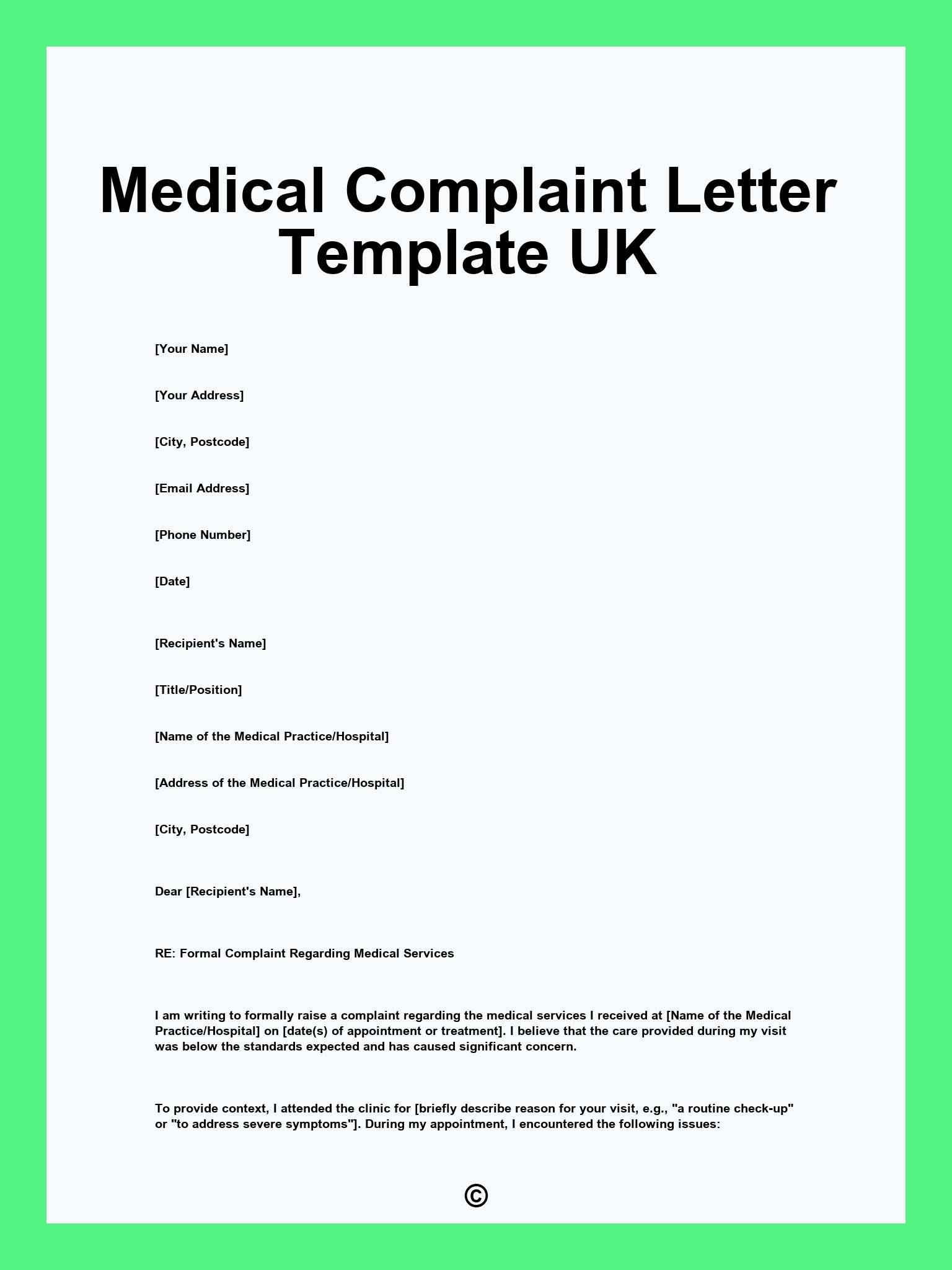 Medical Complaint Letter Template UK