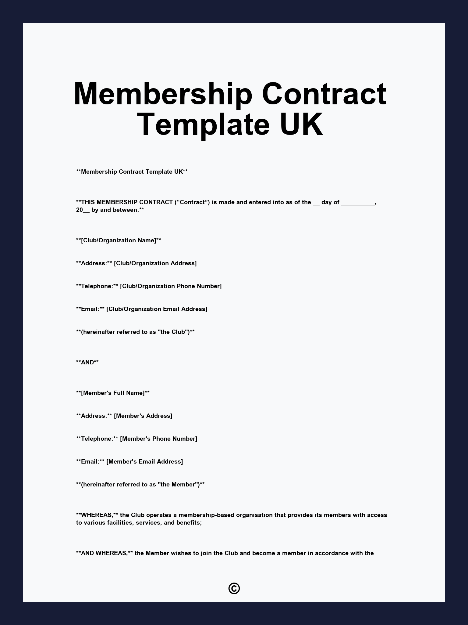 Membership Contract Template UK