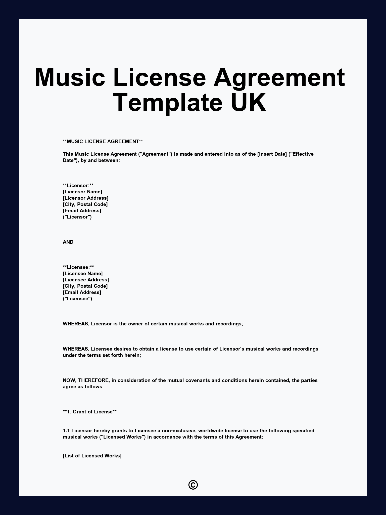 Music License Agreement Template UK