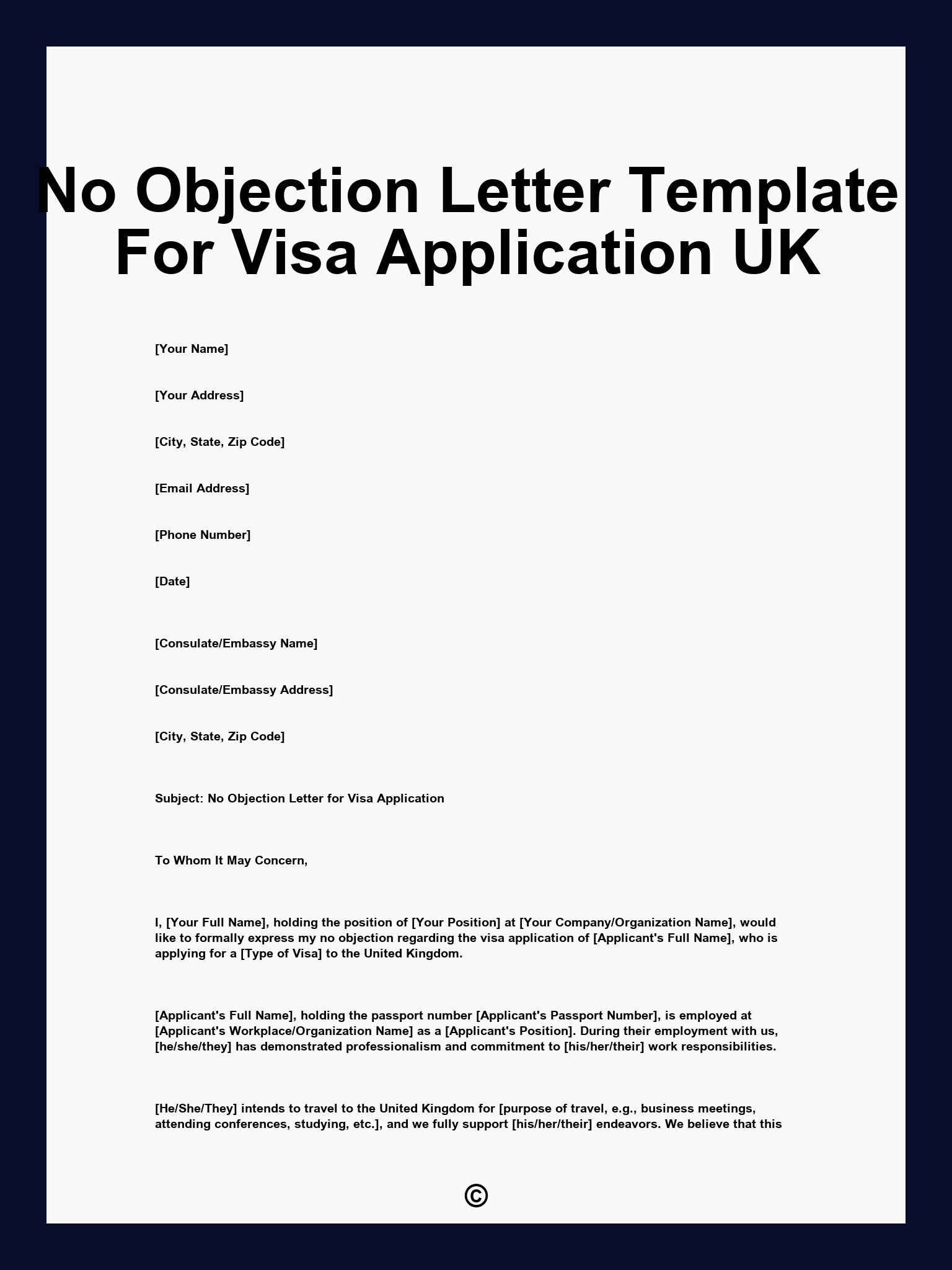 No Objection Letter Template For Visa Application UK