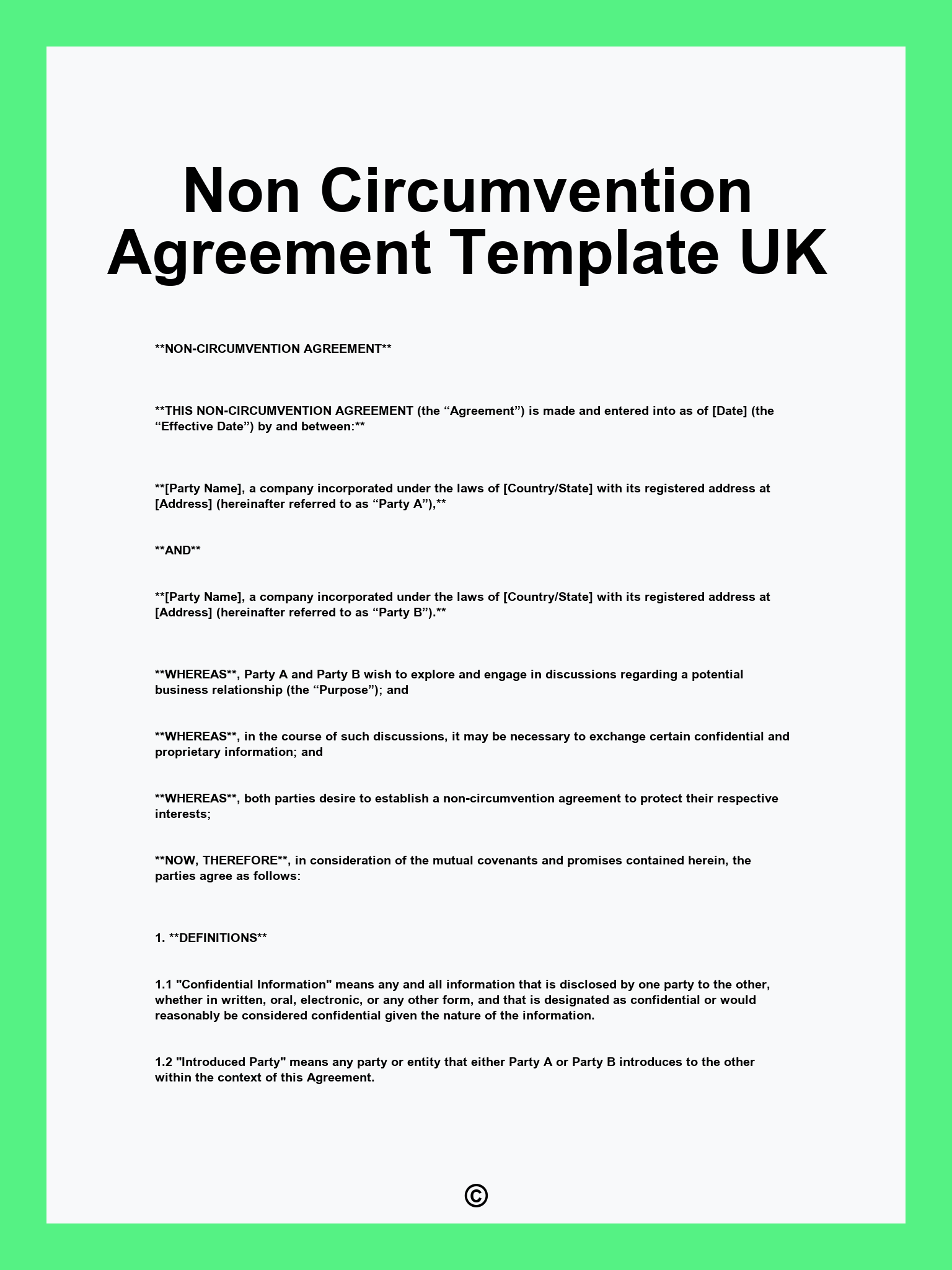 Non Circumvention Agreement Template UK