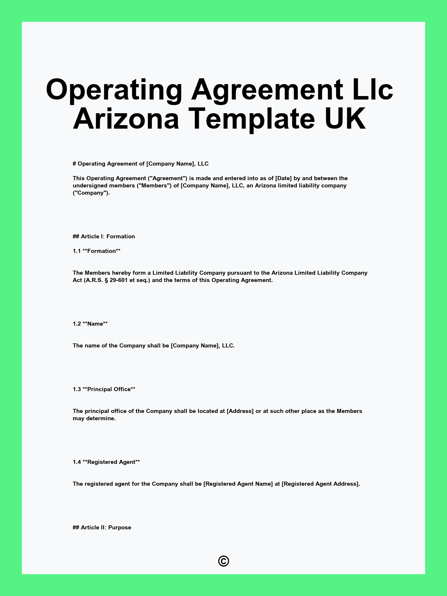 Operating Agreement Llc Arizona Template UK