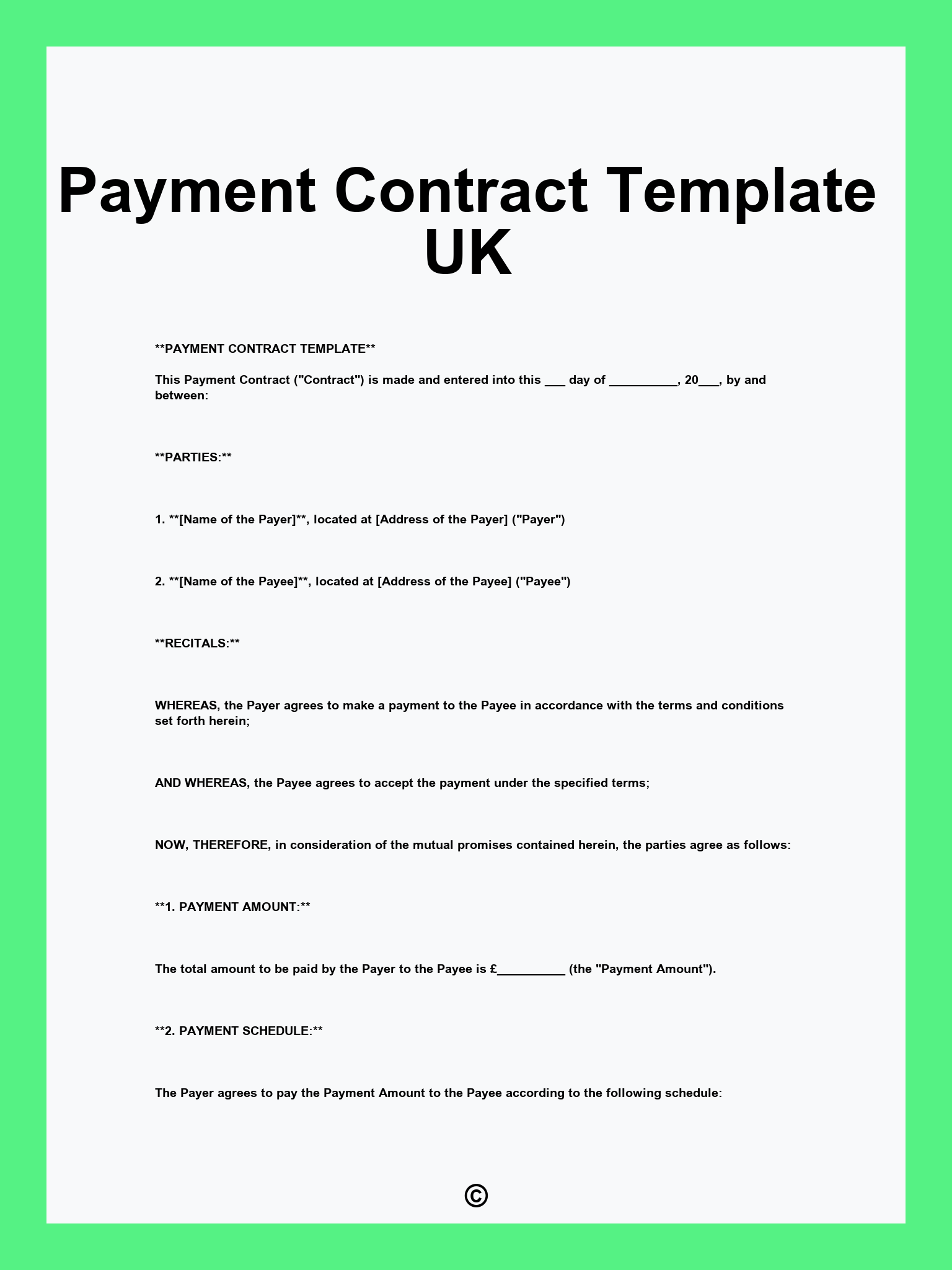 Payment Contract Template UK