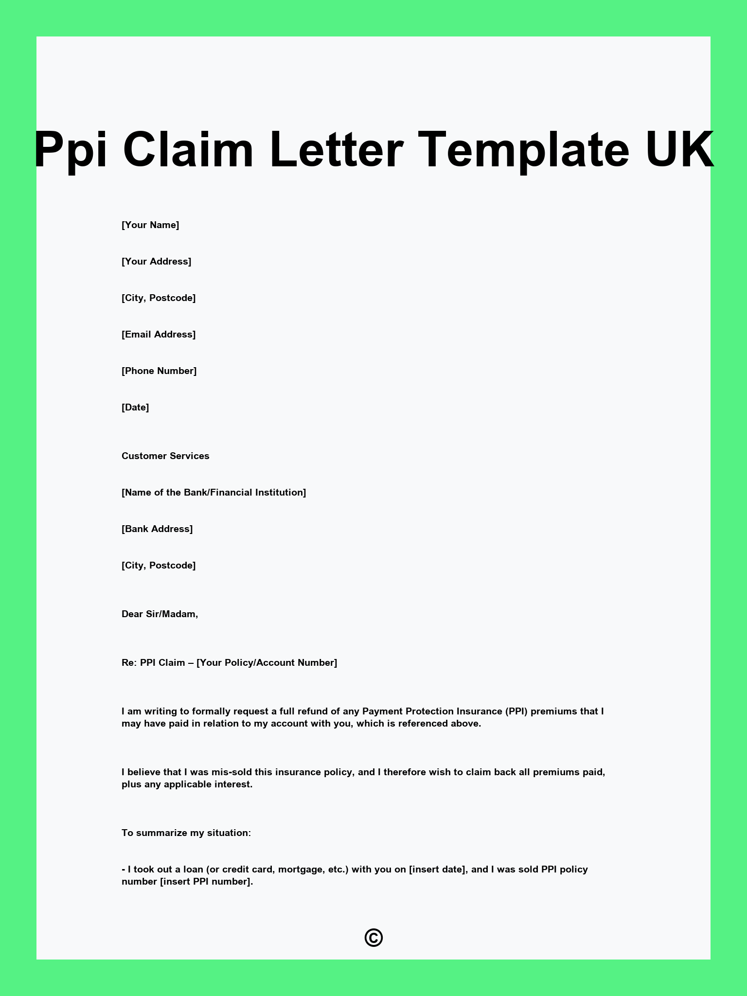 Ppi Claim Letter Template UK