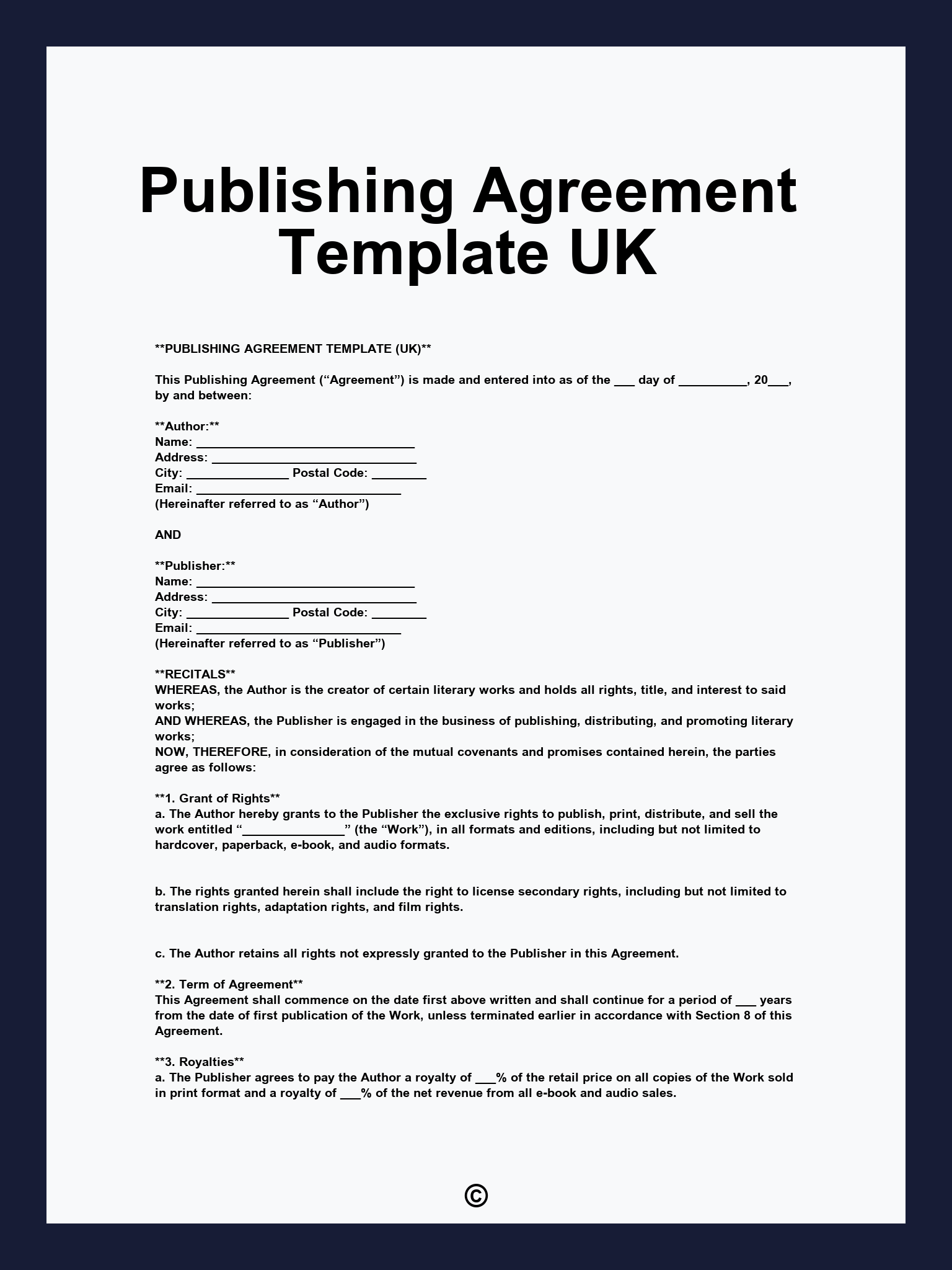 Publishing Agreement Template UK