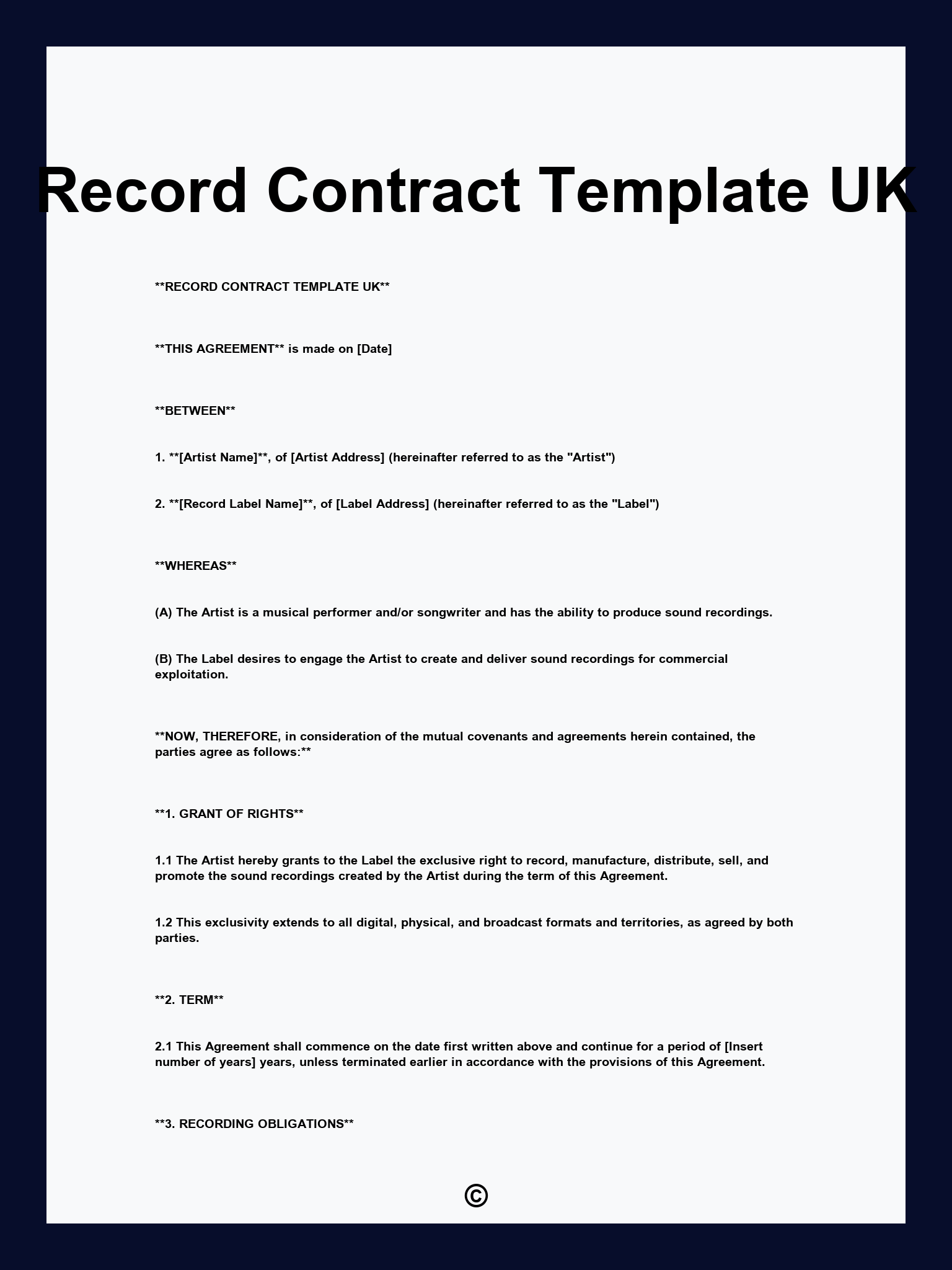 Record Contract Template UK