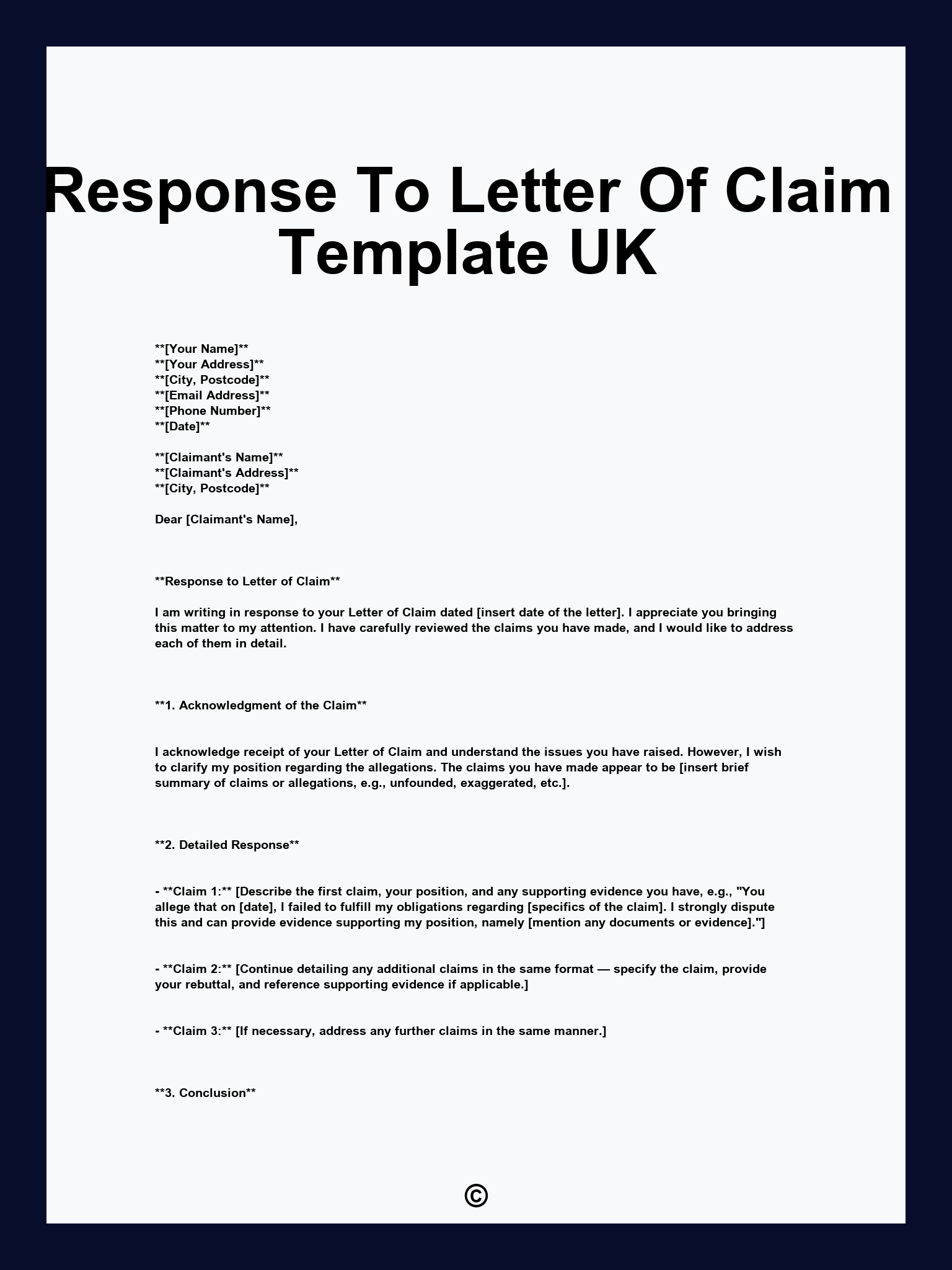 Response To Letter Of Claim Template UK
