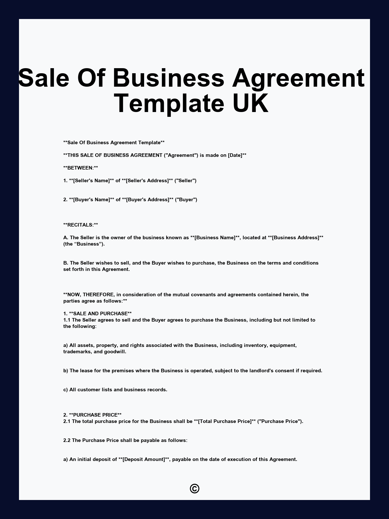 Sale Of Business Agreement Template UK