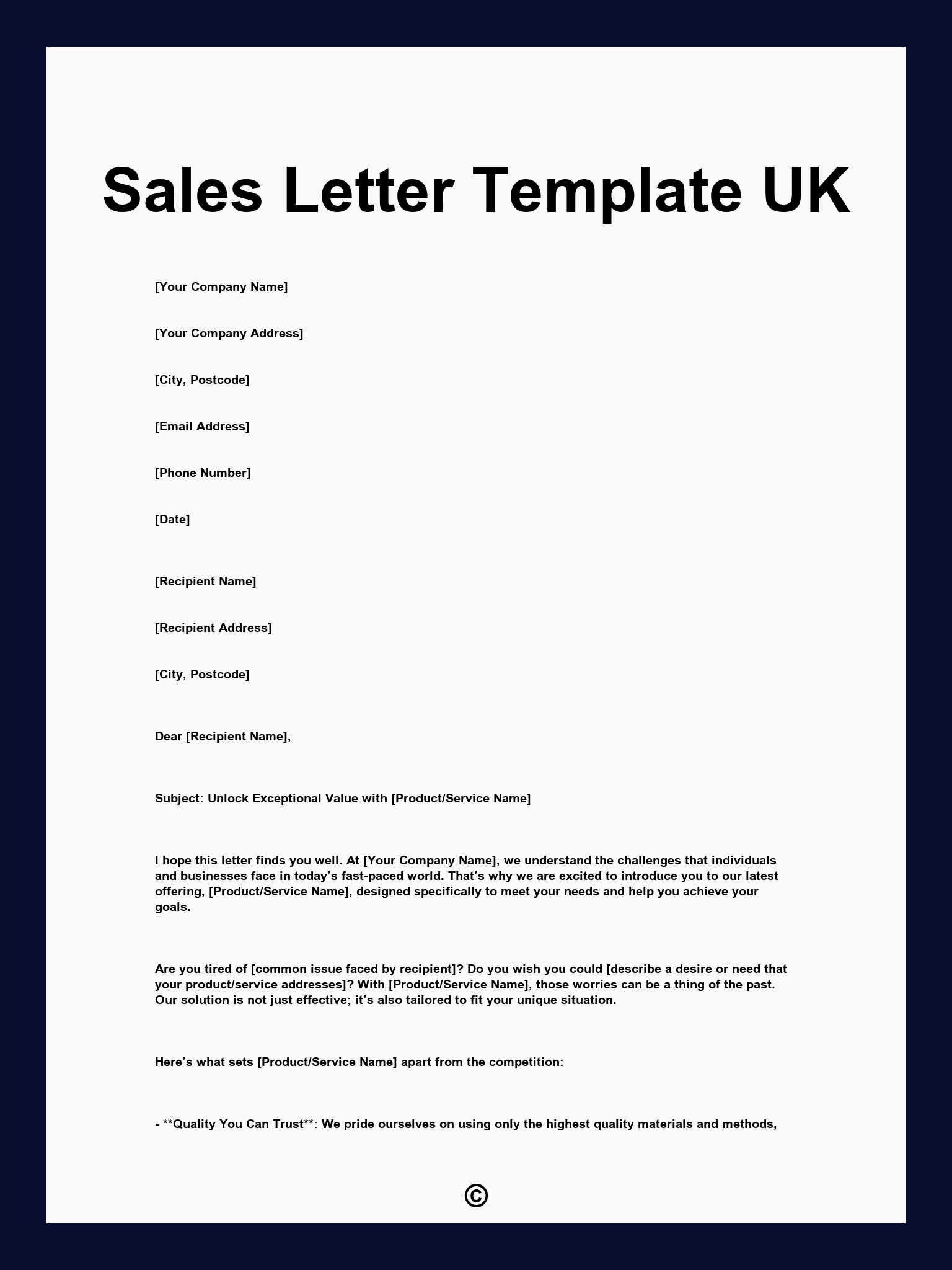 Sales Letter Template UK