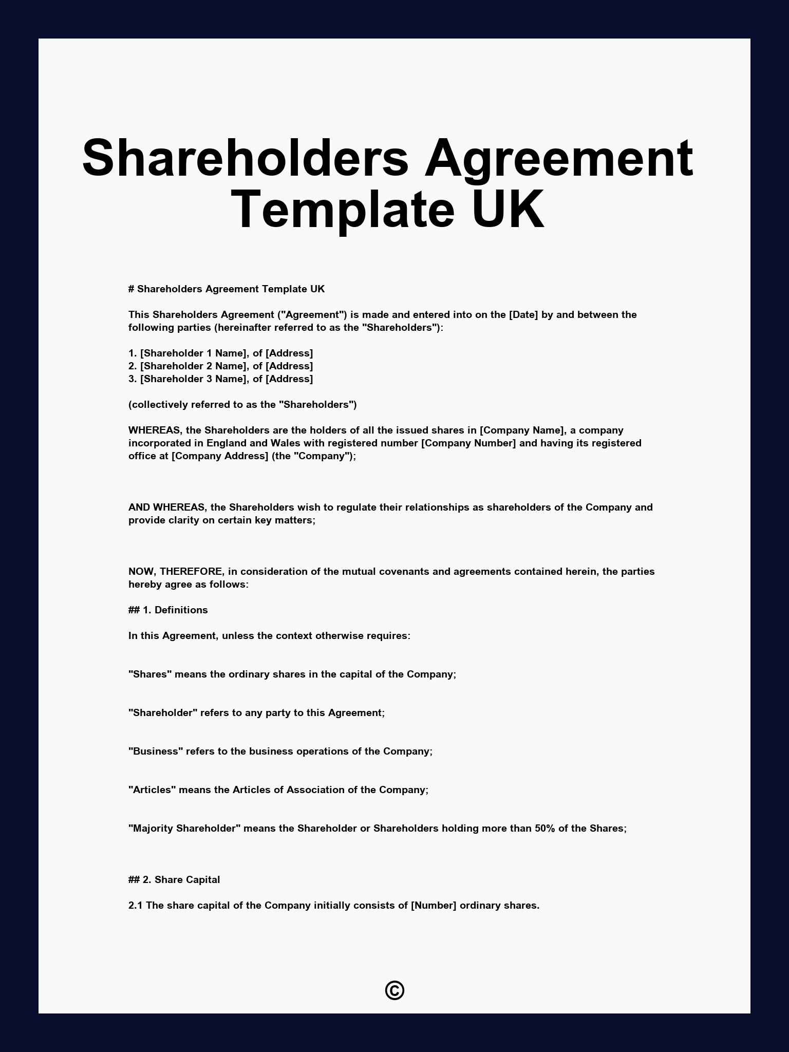 Shareholders Agreement Template UK