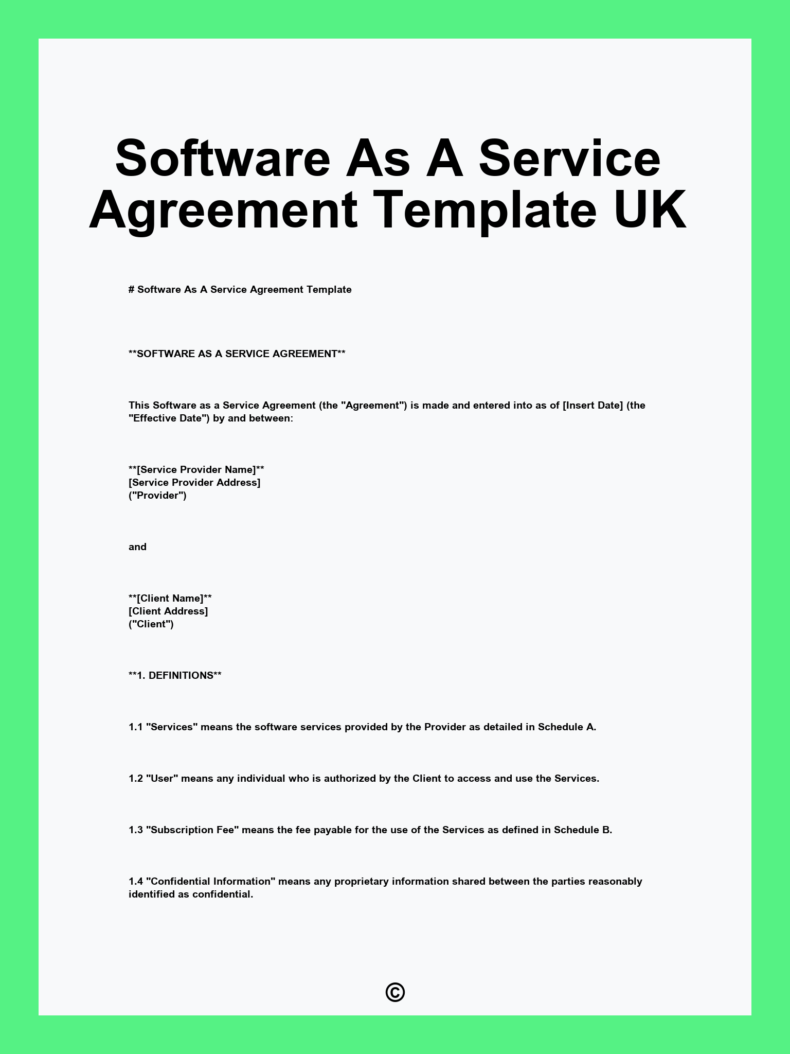 Software As A Service Agreement Template UK