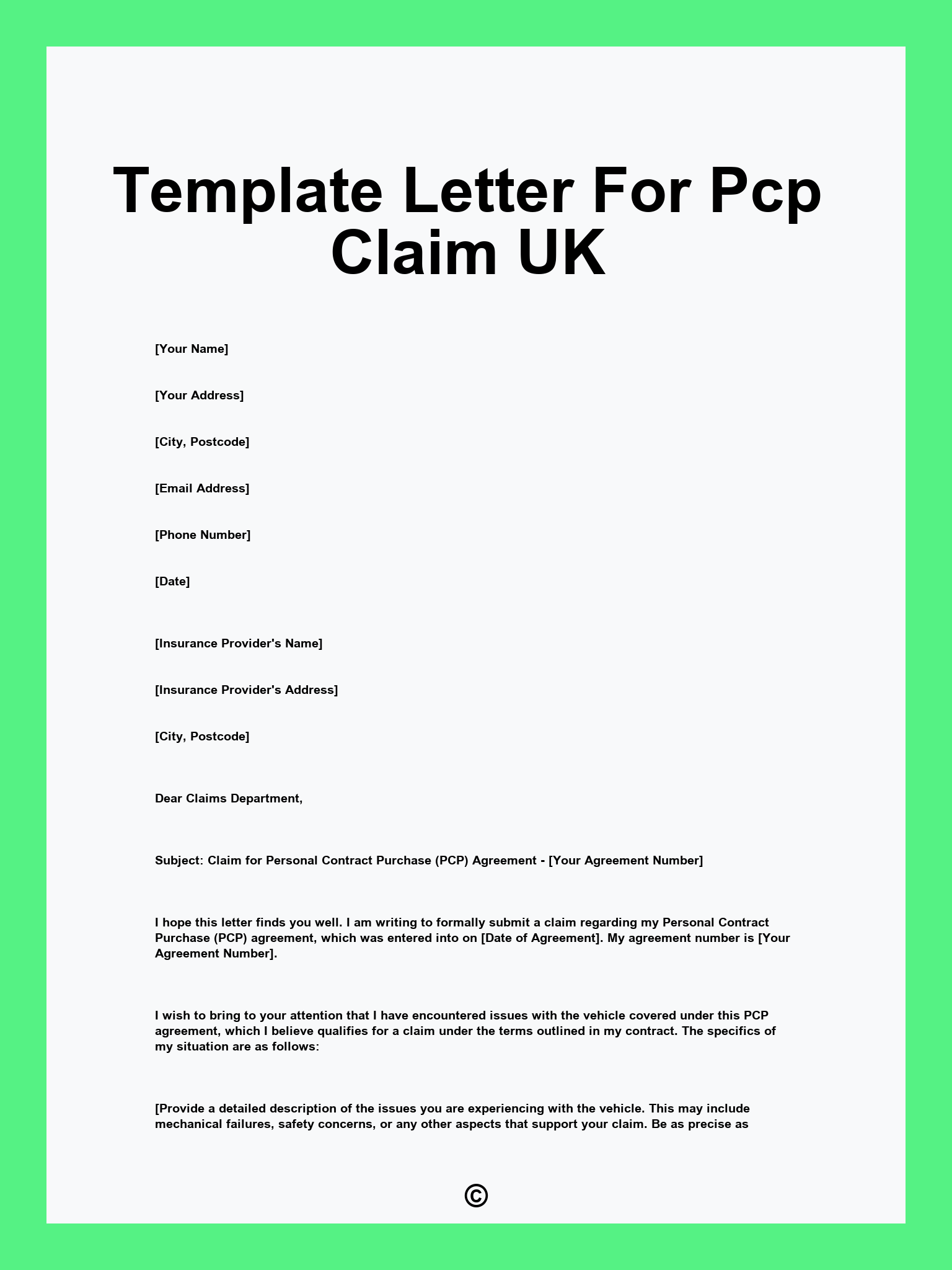 Template Letter For Pcp Claim UK