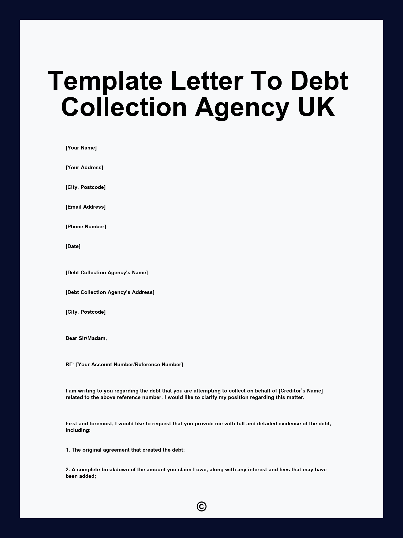 Template Letter To Debt Collection Agency UK