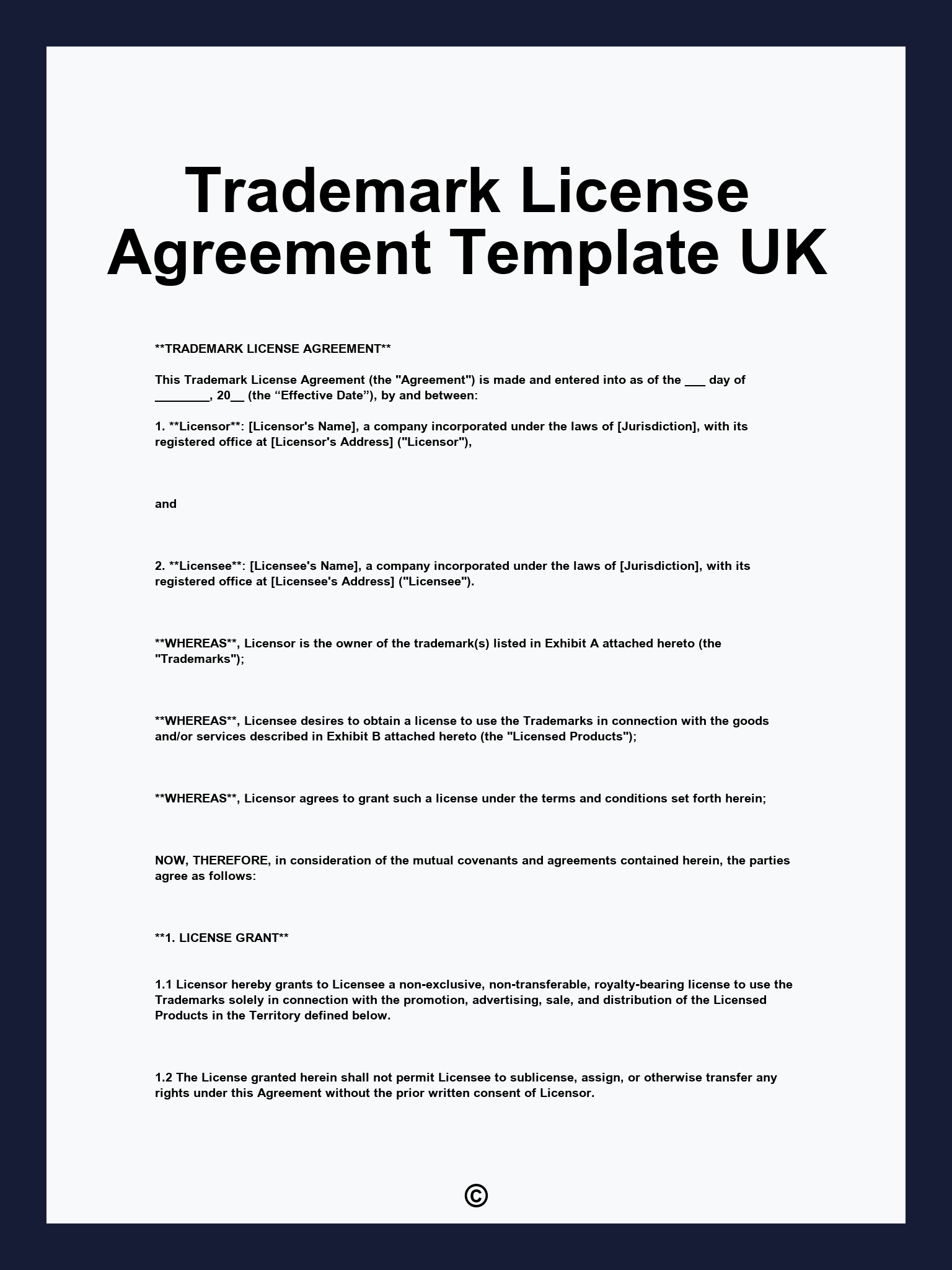 Trademark License Agreement Template UK