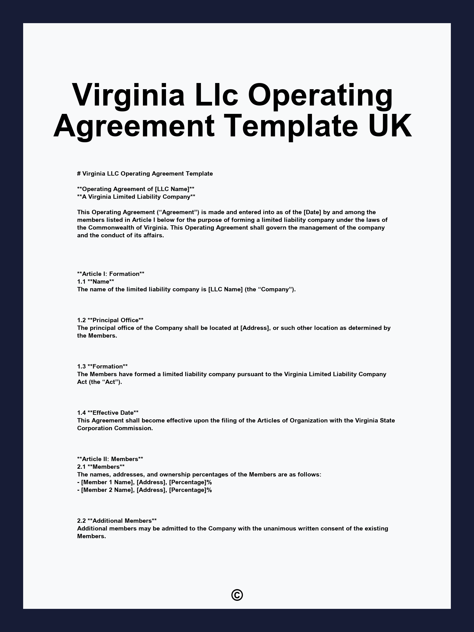 Virginia Llc Operating Agreement Template UK Virginia Llc Operating Agreement Template UK
